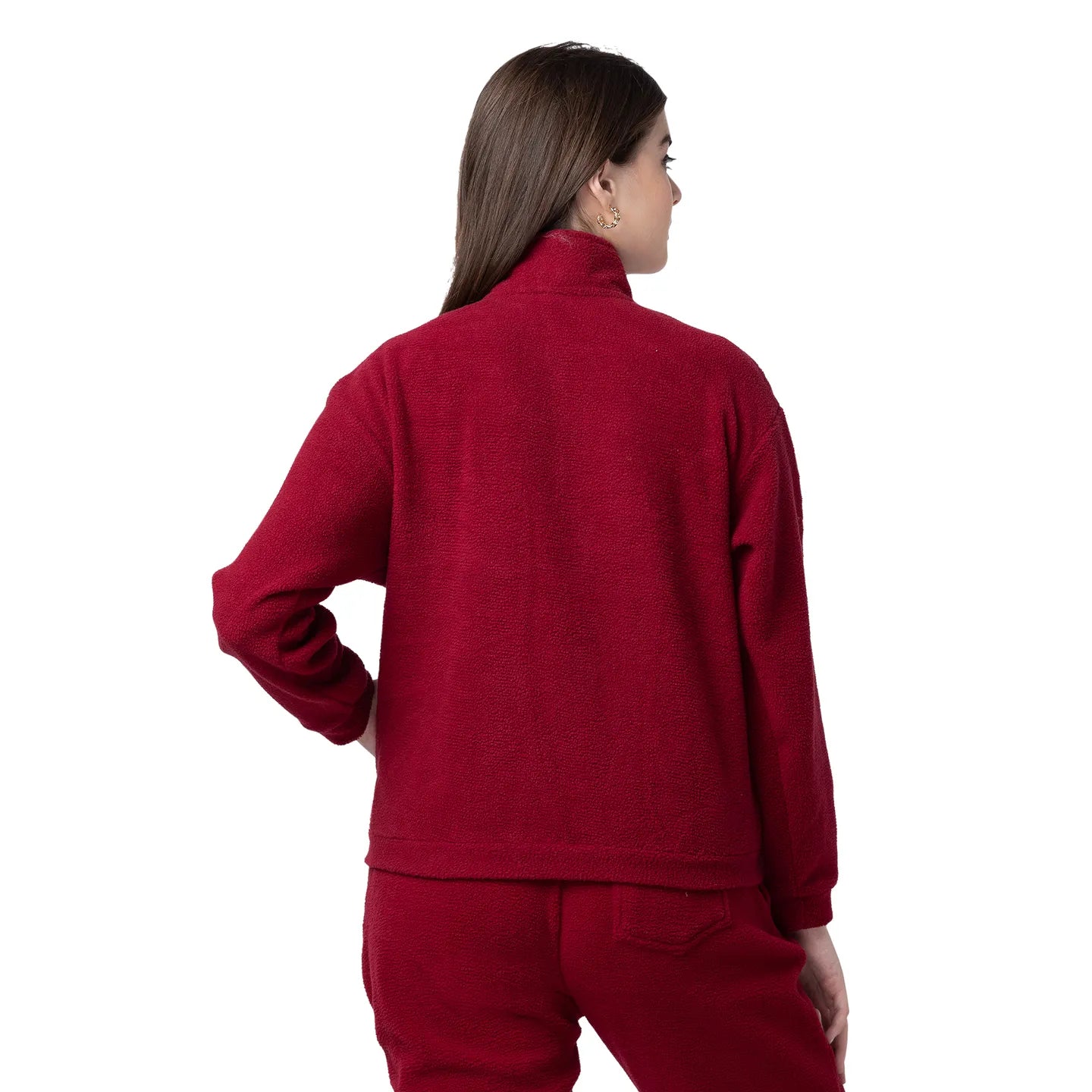 Being Human Clothing Women Regular Fit Polo Neck Sweatshirt-Wine