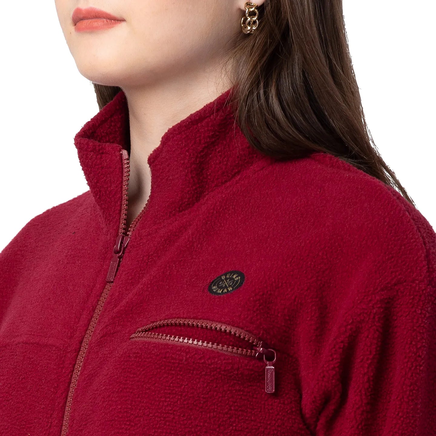 Being Human Clothing Women Regular Fit Polo Neck Sweatshirt-Wine