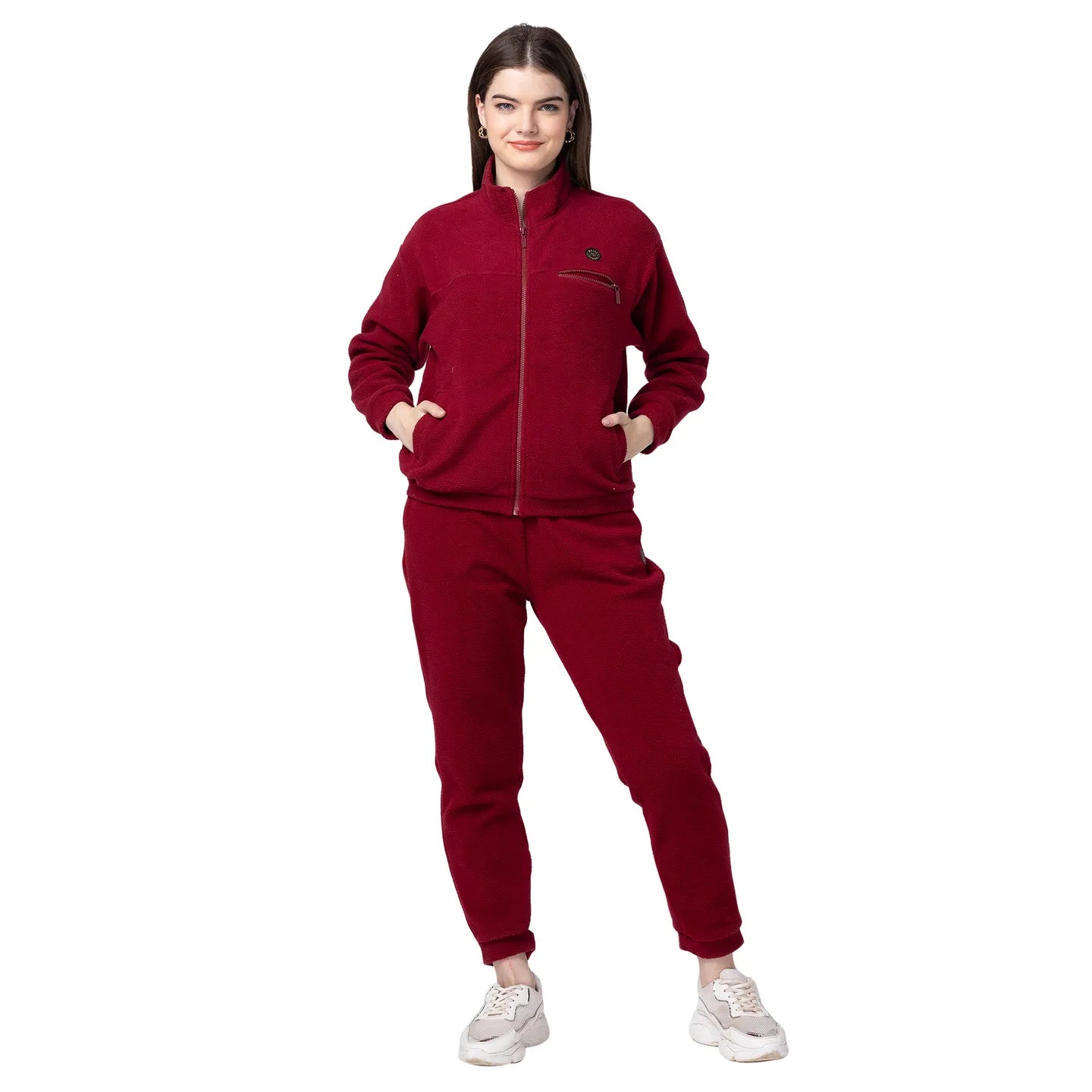 Being Human Clothing Women Regular Fit Polo Neck Sweatshirt-Wine
