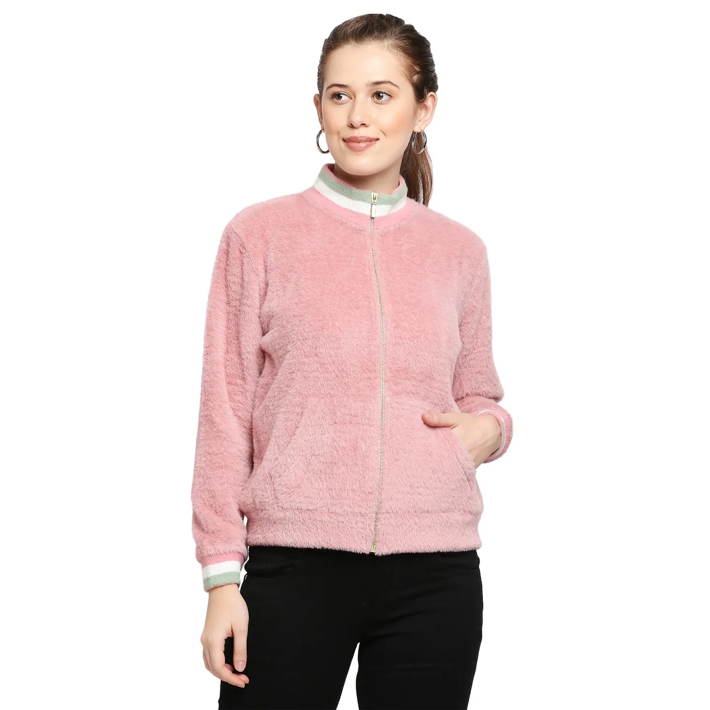 Being Human Clothing Women High Neck Sweatshirt-Blush Powder
