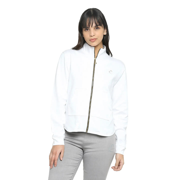 White Regular Fit High Neck Long Sleeves Women's Sweatshirt by Being Human Clothing