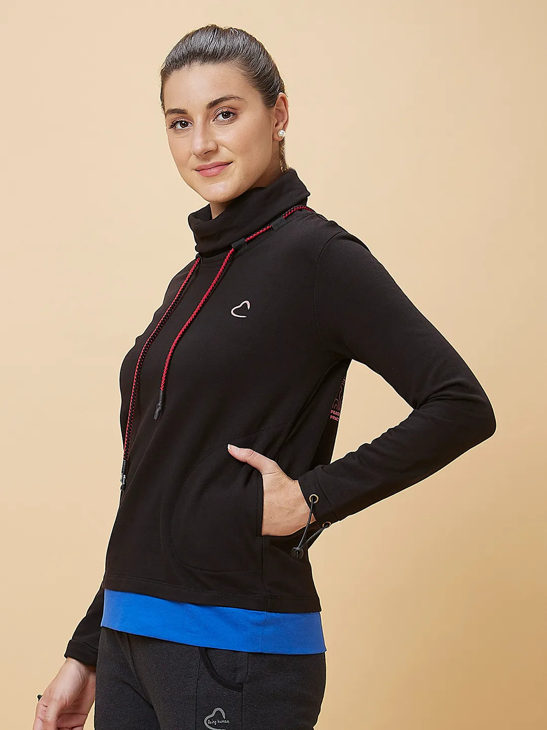 Being Human Clothing Women Regular Fit Cowl Neck Sweatshirt Black