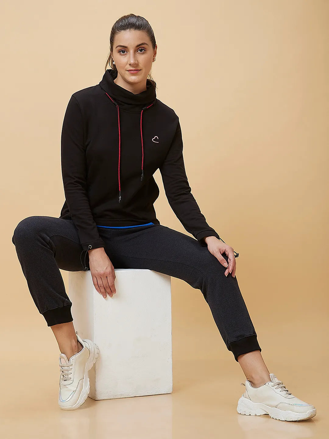 Being Human Clothing Women Regular Fit Cowl Neck Sweatshirt Black