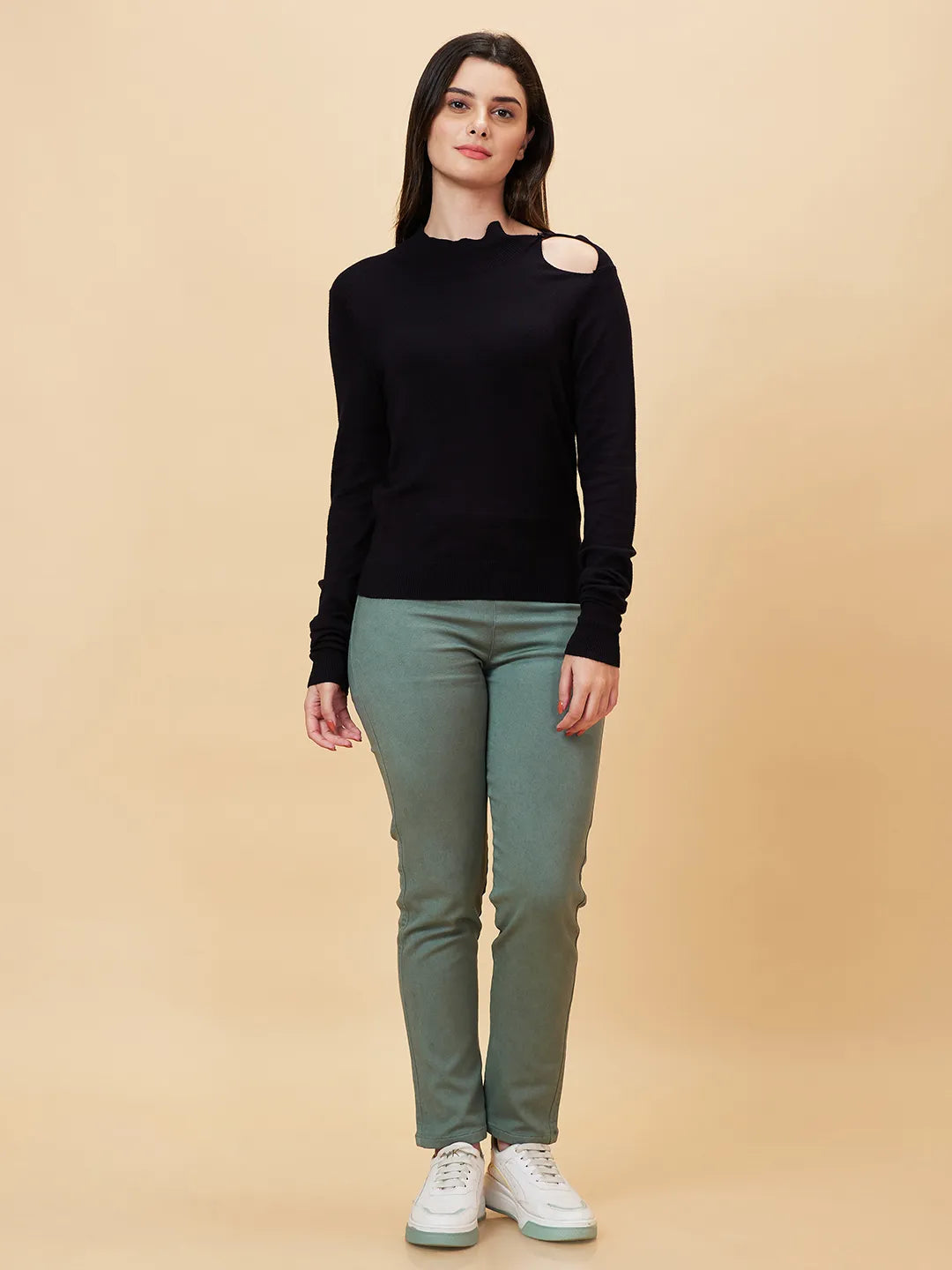 Black Slim Fit Women's Long Sleeve Sweater By Being Human Clothing