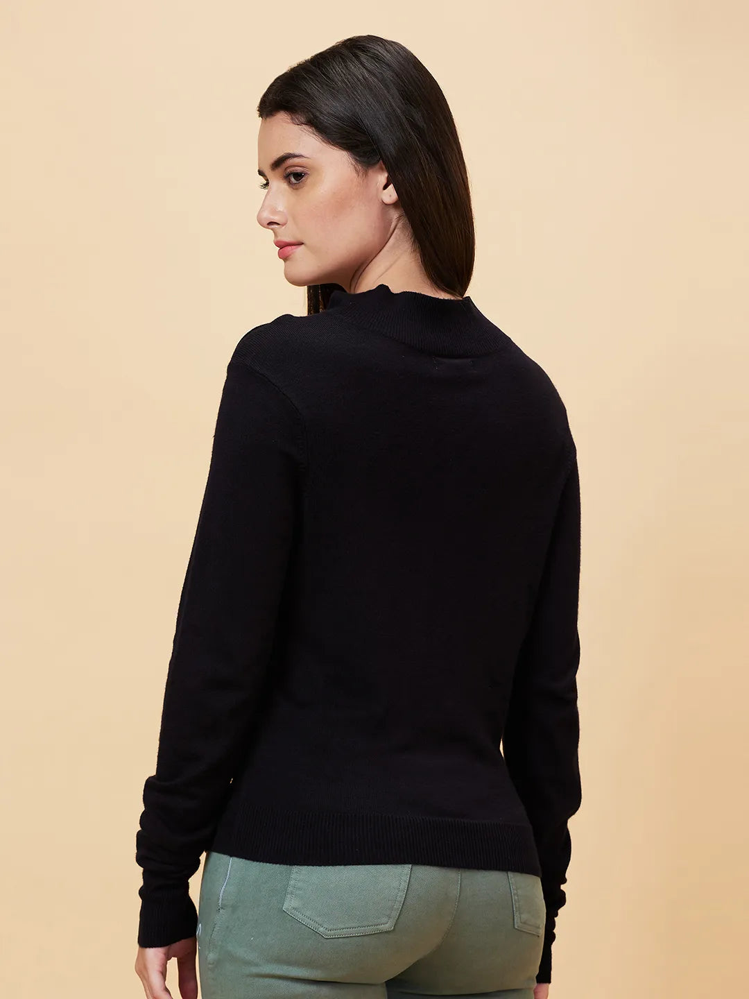 Black Slim Fit Women's Long Sleeve Sweater By Being Human Clothing