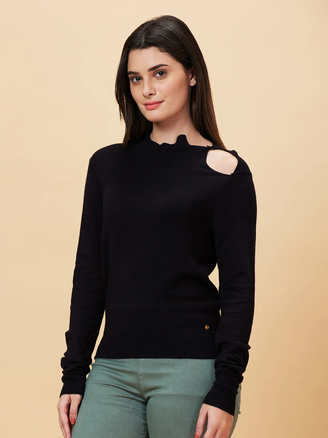 Black Slim Fit Women's Long Sleeve Sweater By Being Human Clothing