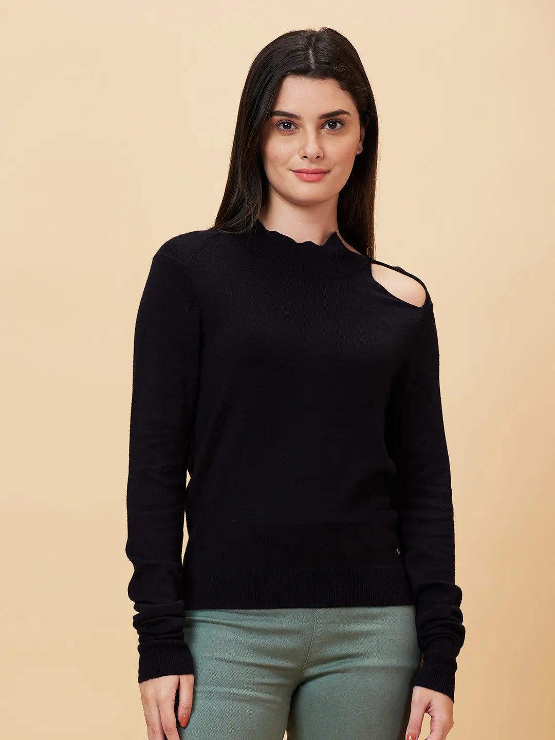 Black Slim Fit Women's Long Sleeve Sweater By Being Human Clothing