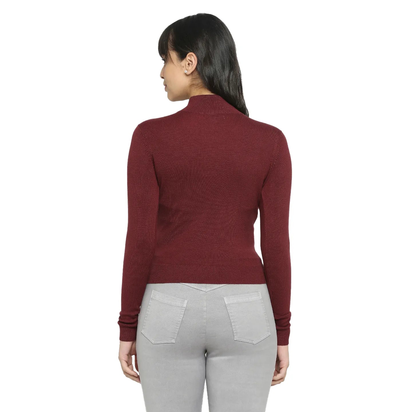 Women Slim Crop Fit Sweater-Port Wine by Being Human Clothing