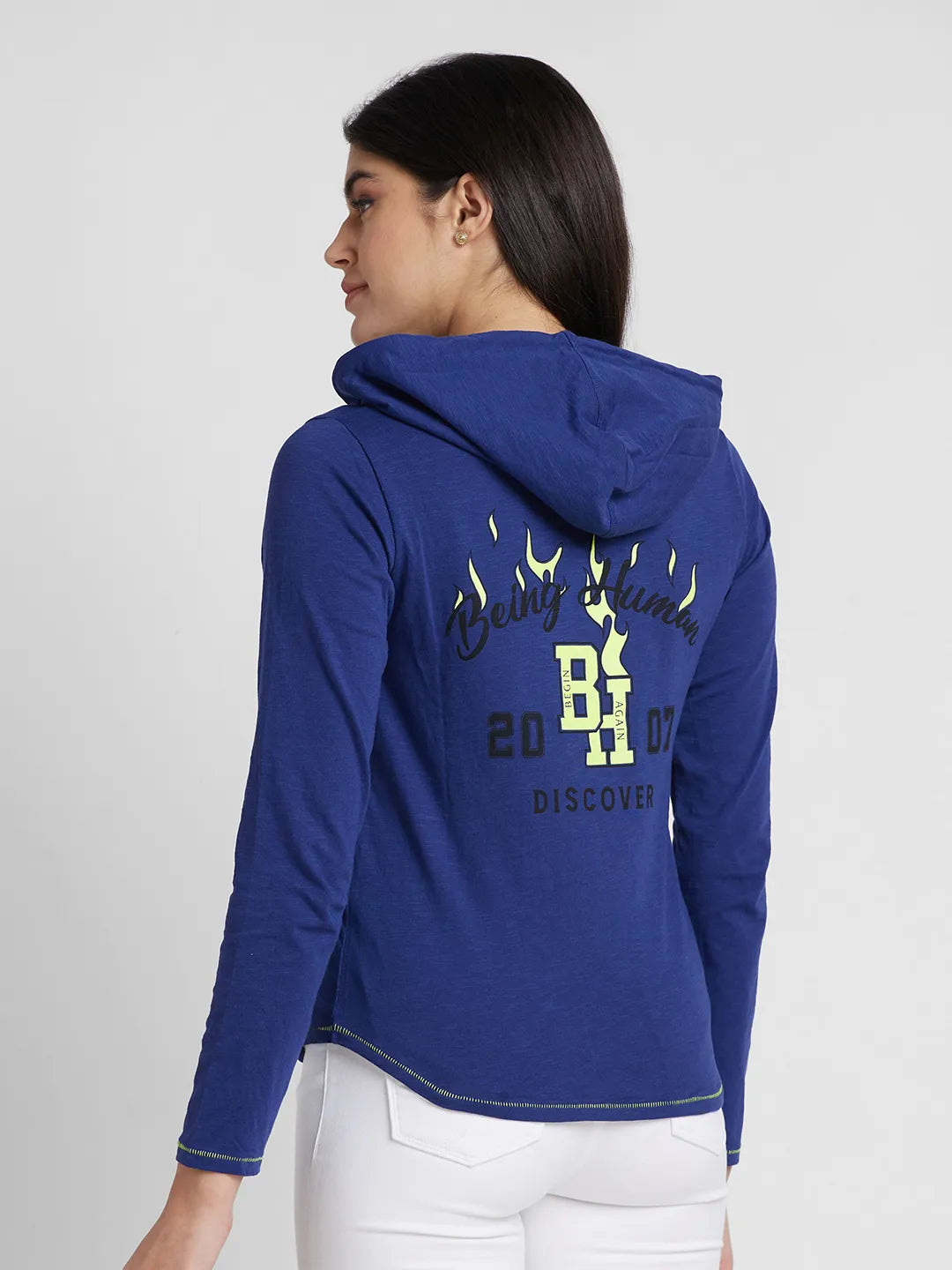 Being Human Clothing Women Easy Fit Hooded T-Shirts-Midnight Navy