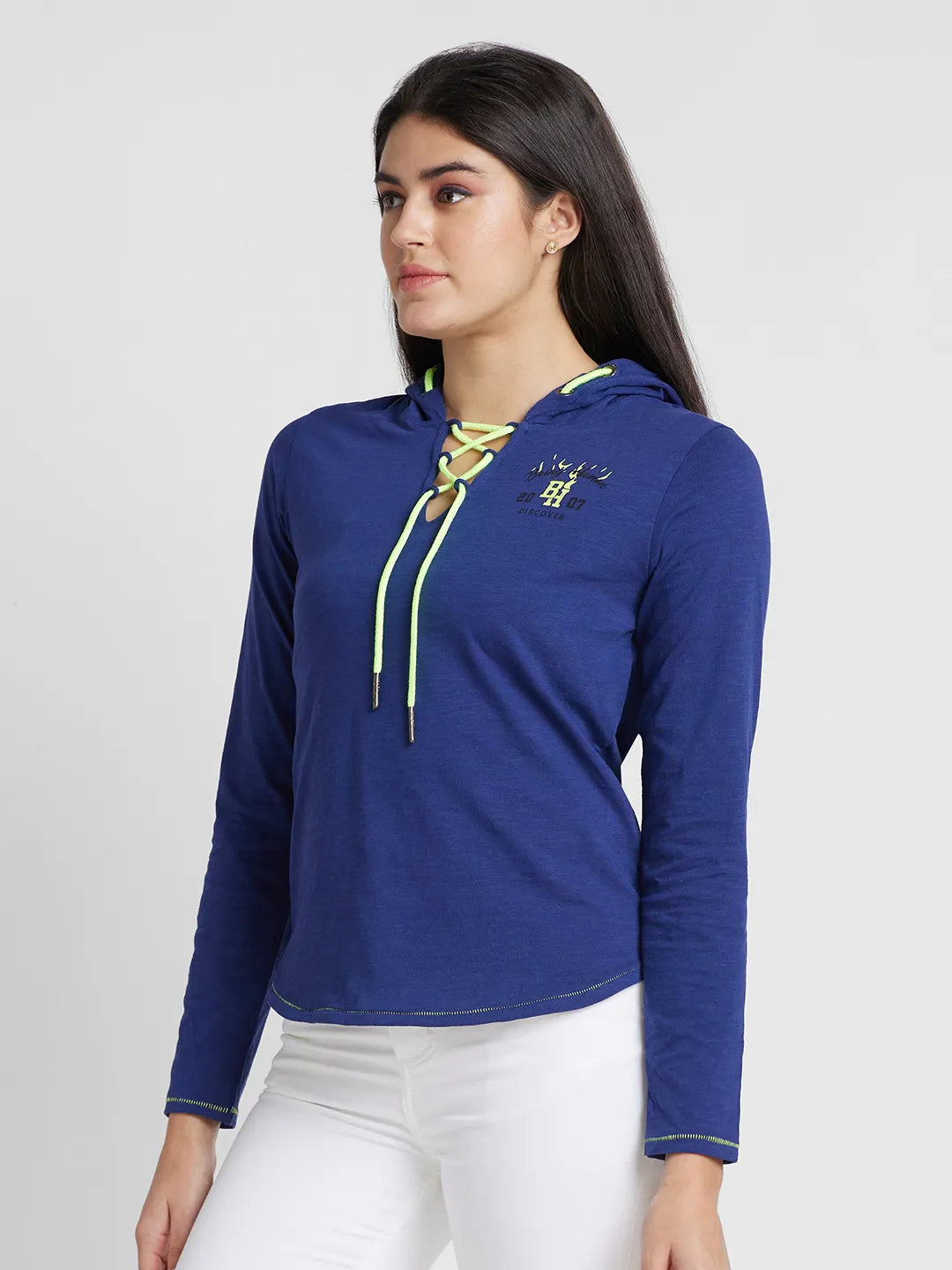 Being Human Clothing Women Easy Fit Hooded T-Shirts-Midnight Navy