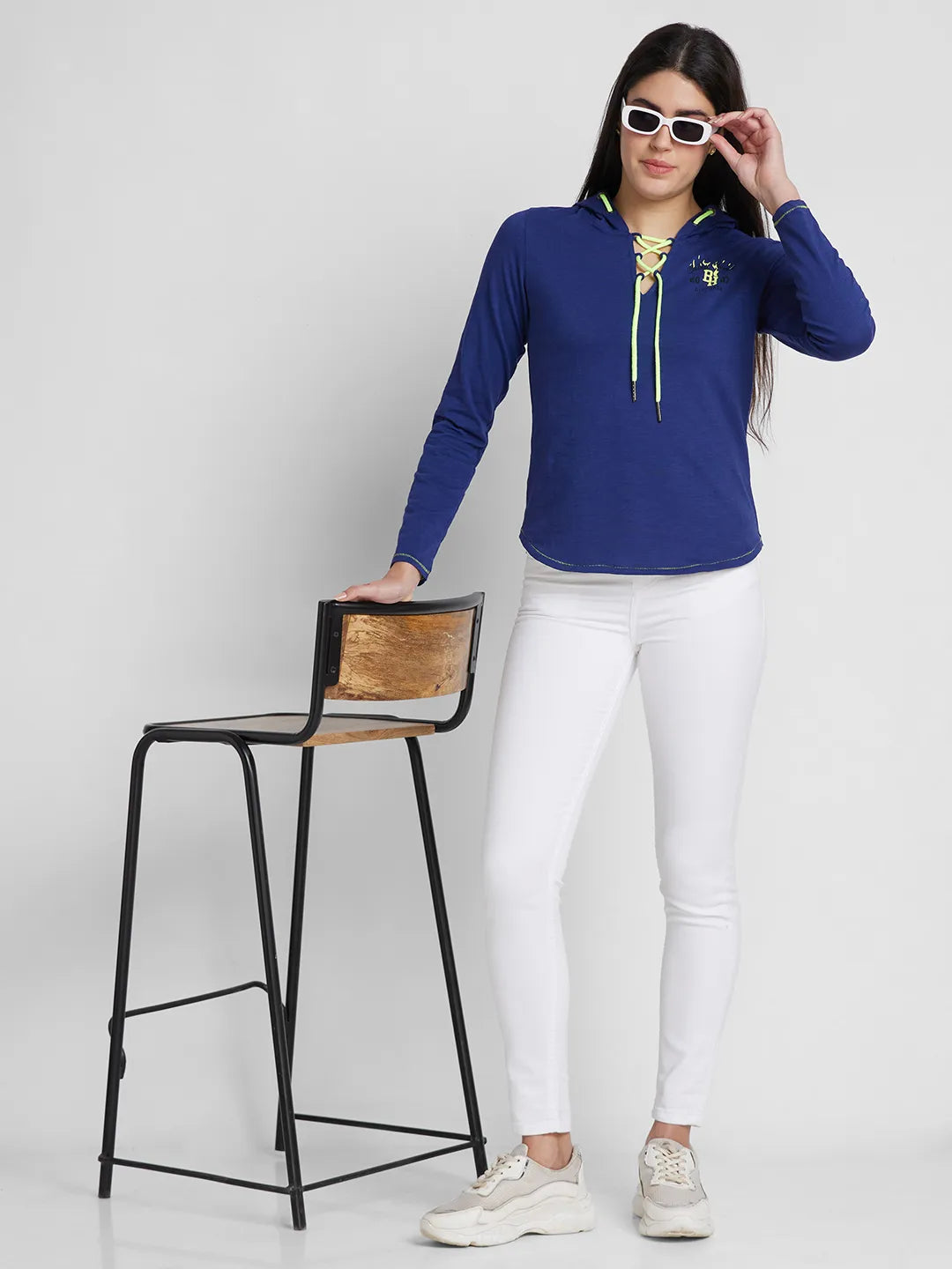 Being Human Clothing Women Easy Fit Hooded T-Shirts-Midnight Navy