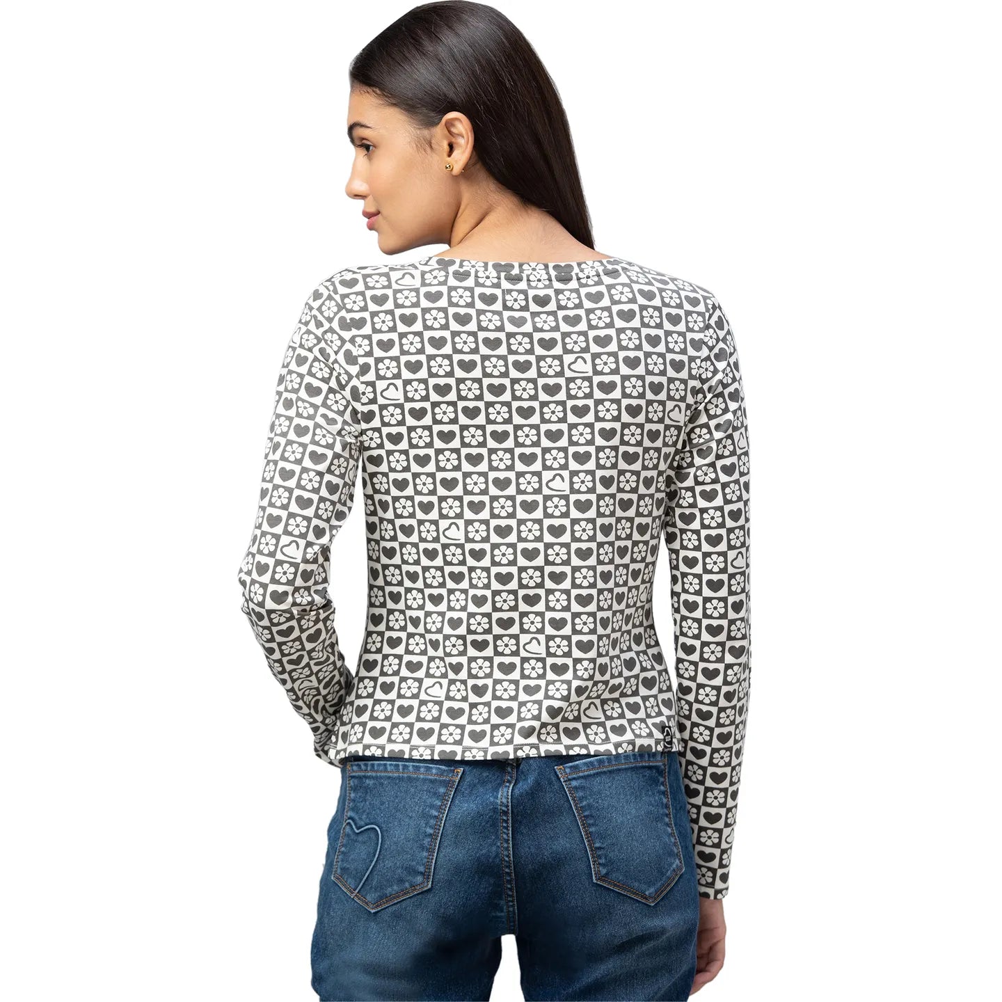 Being Human Clothing Crop Slim Fit  Women V-Neck T-Shirts-Charcoal & Antique White