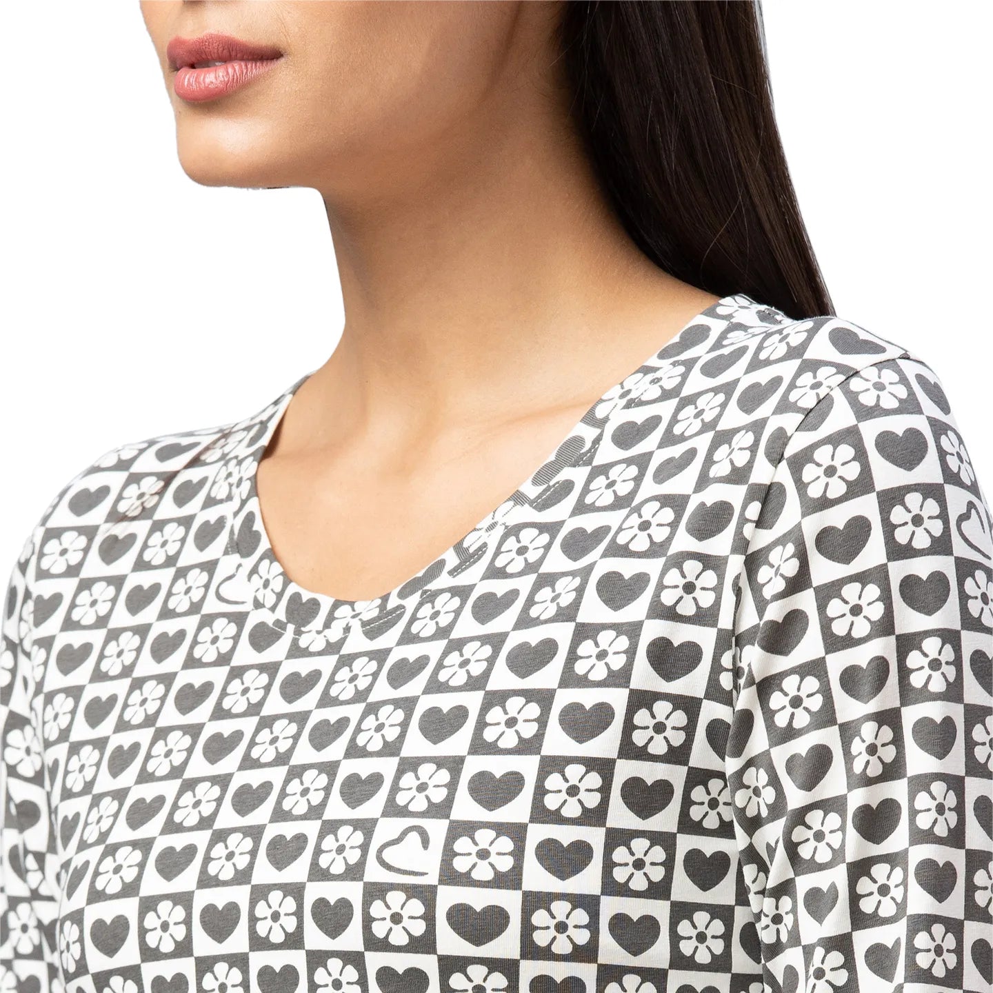 Being Human Clothing Crop Slim Fit  Women V-Neck T-Shirts-Charcoal & Antique White