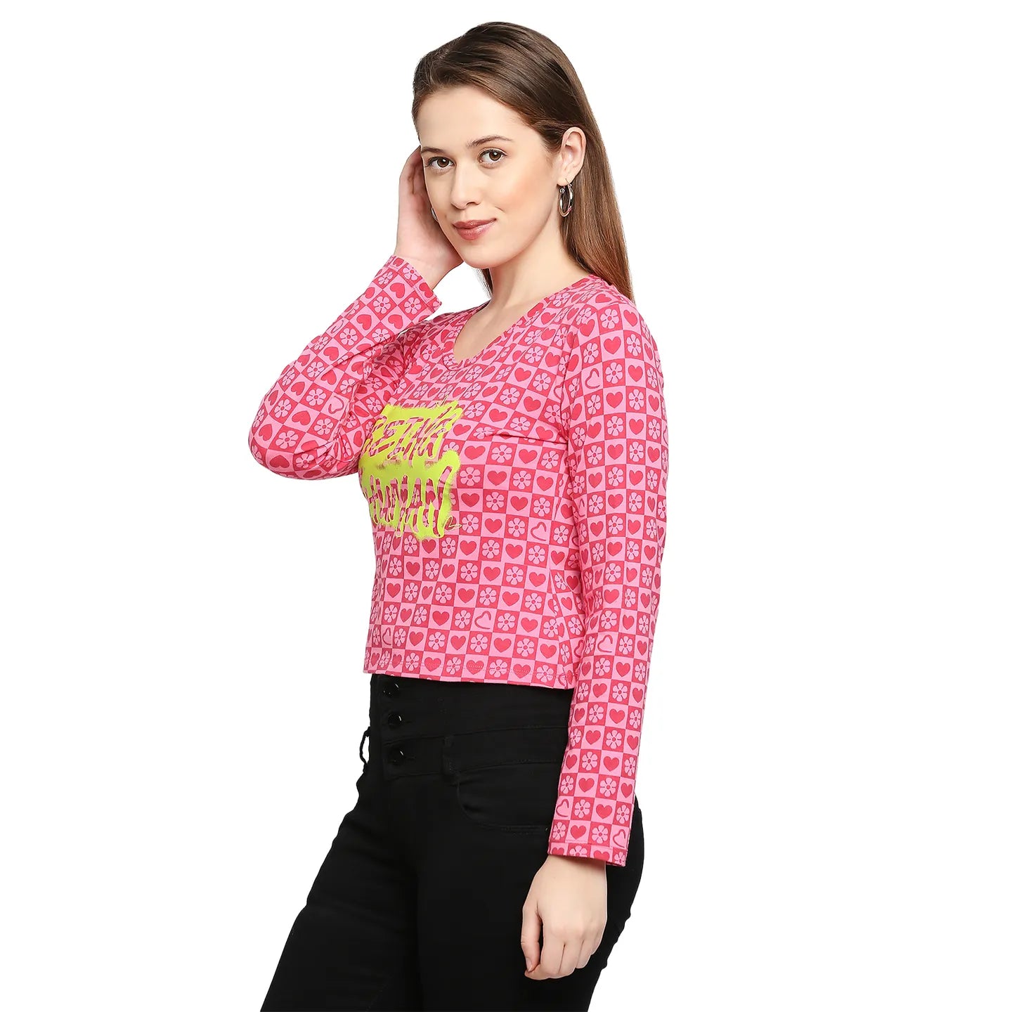 Being Human Clothing Easy Fit  Women V-Neck T-Shirts-Raspberry Wine & Pink