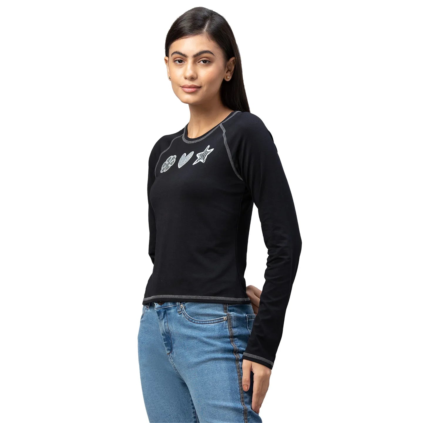 Being Human Clothing  Women Slim Fit Crew Neck Crop T-Shirts-Jet Black
