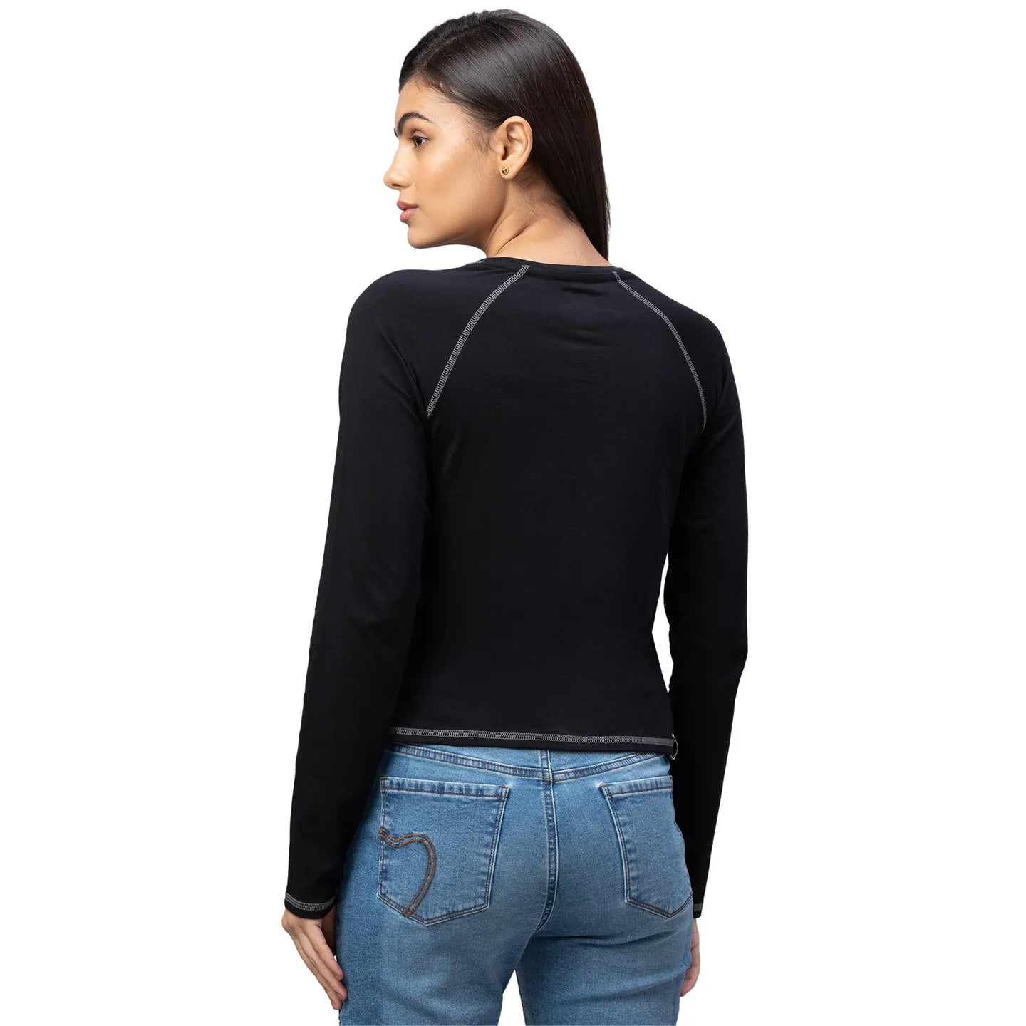 Being Human Clothing  Women Slim Fit Crew Neck Crop T-Shirts-Jet Black