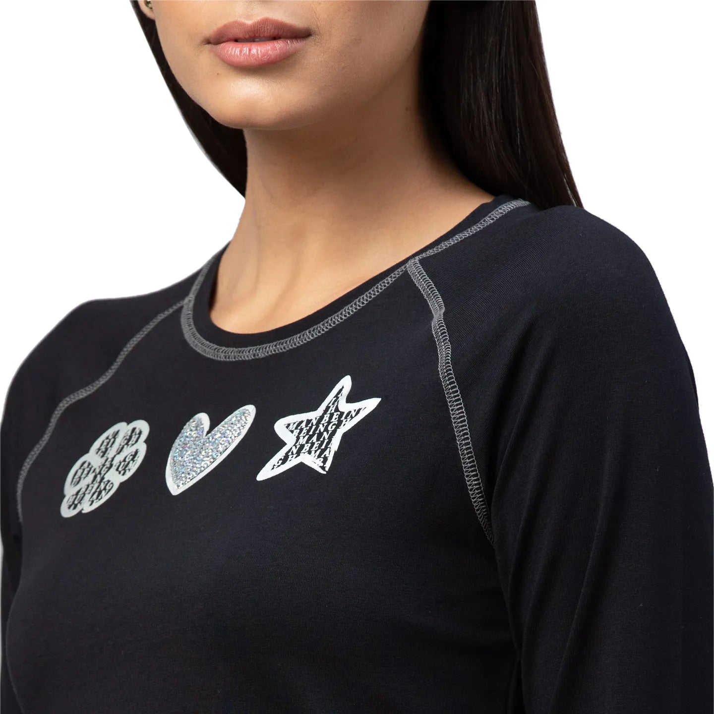 Being Human Clothing  Women Slim Fit Crew Neck Crop T-Shirts-Jet Black