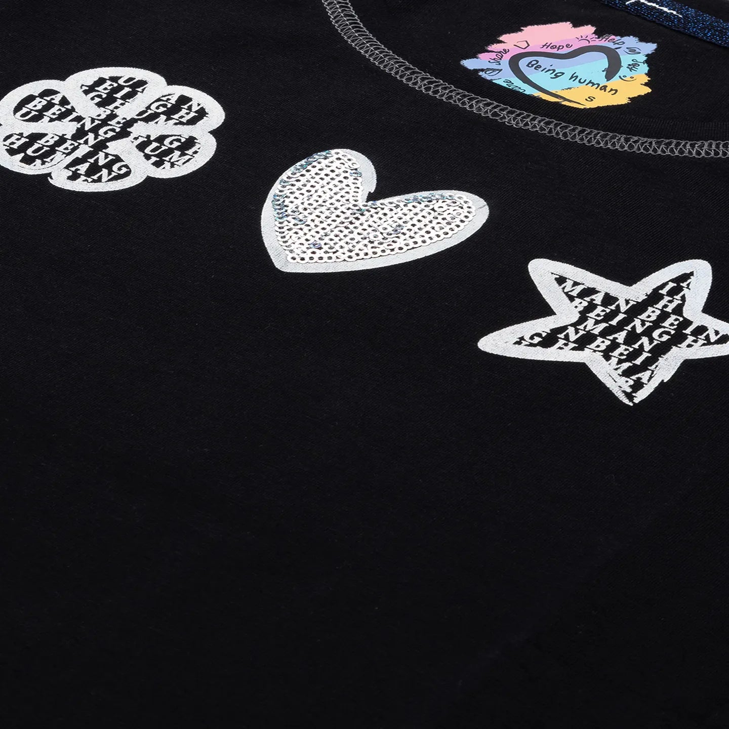 Being Human Clothing  Women Slim Fit Crew Neck Crop T-Shirts-Jet Black