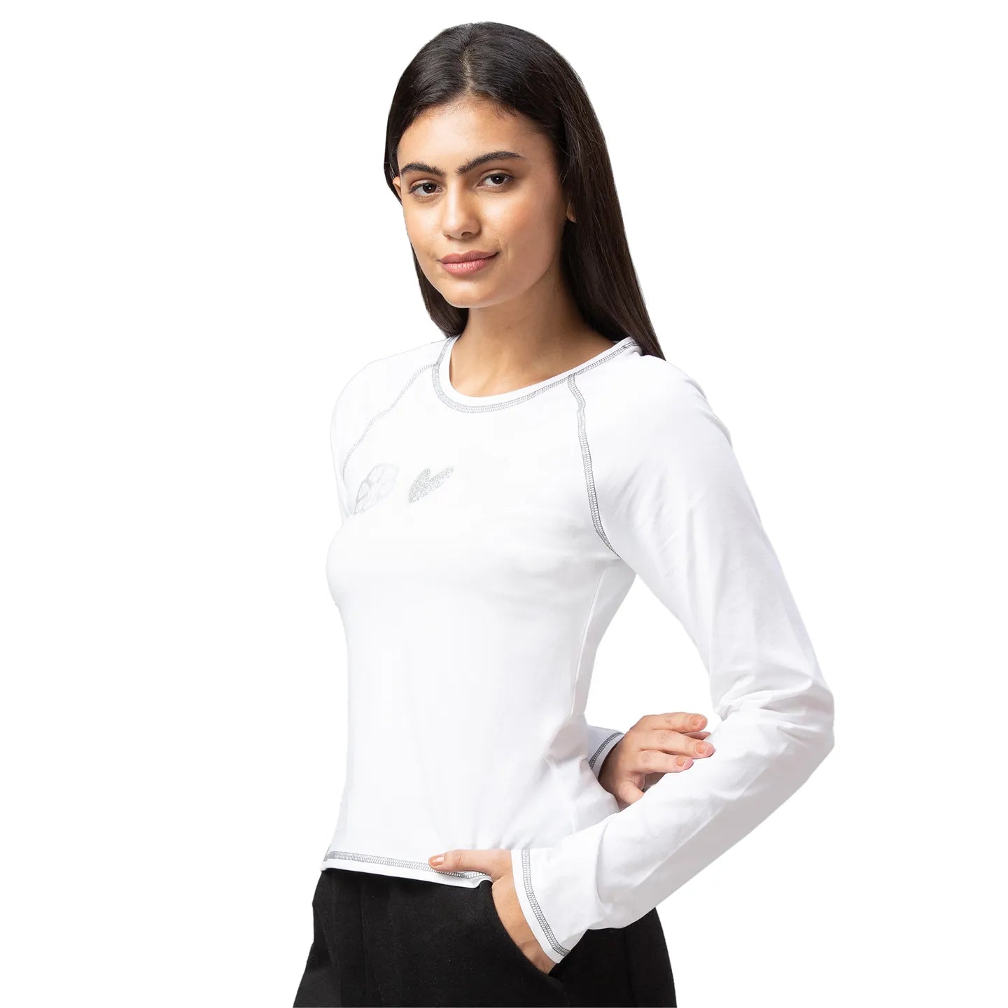 Being Human Clothing  Women Slim Fit Crew Neck Crop T-Shirts-White