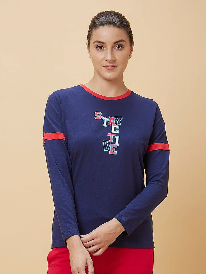 Navy Easy Fit Long Sleeve Women's T-Shirt By Being Human Clothing