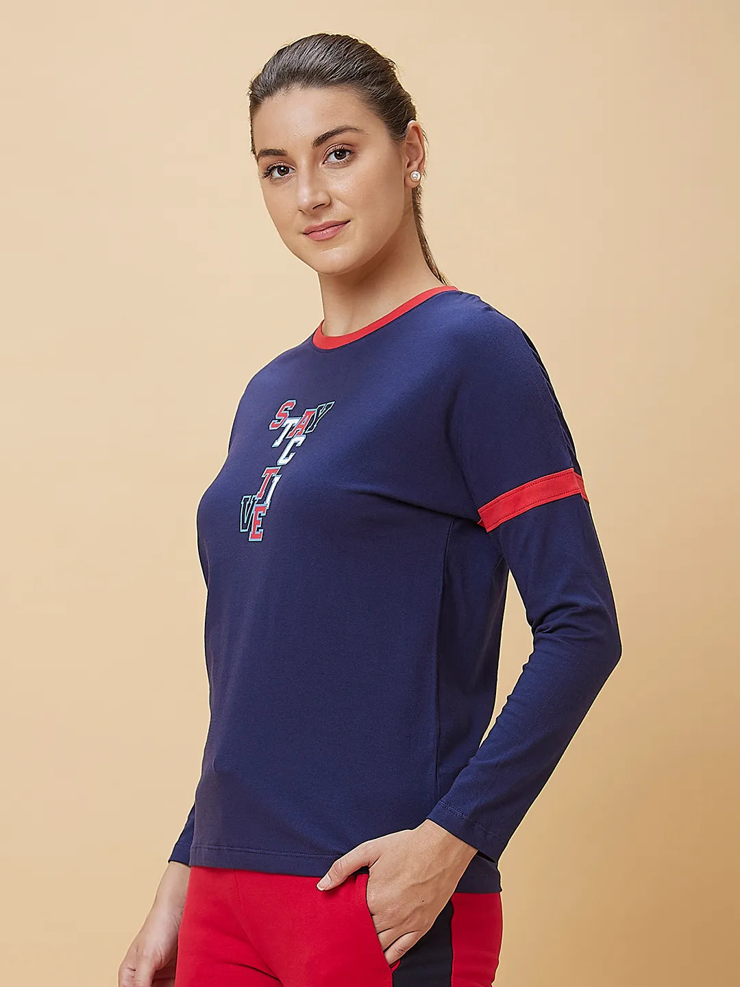 Being Human Clothing Women Regular Fit Crew Neck T-Shirts Navy