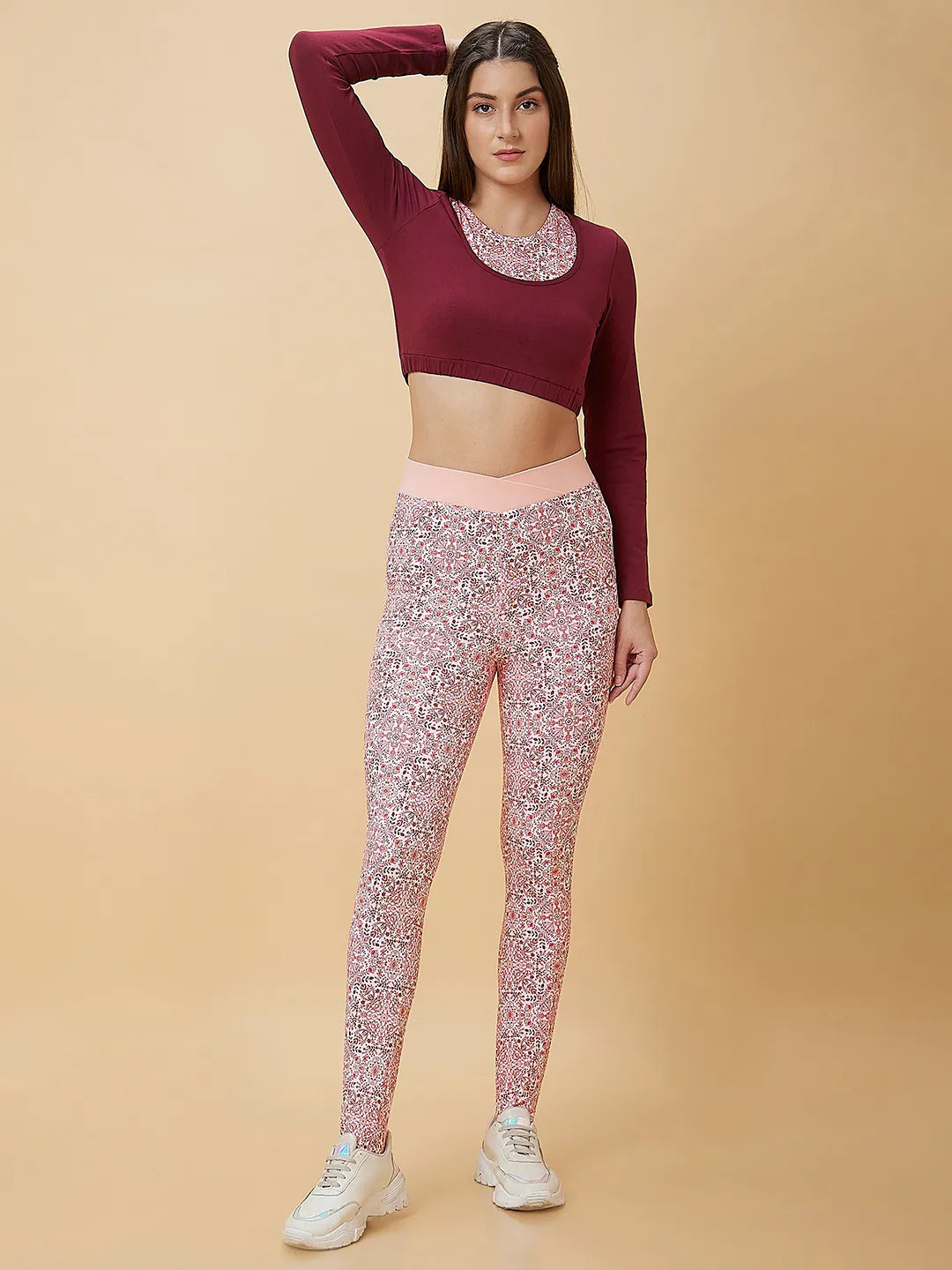 Women Cropped Fit Crew Neck T-Shirts Maroon by Being Human Clothing