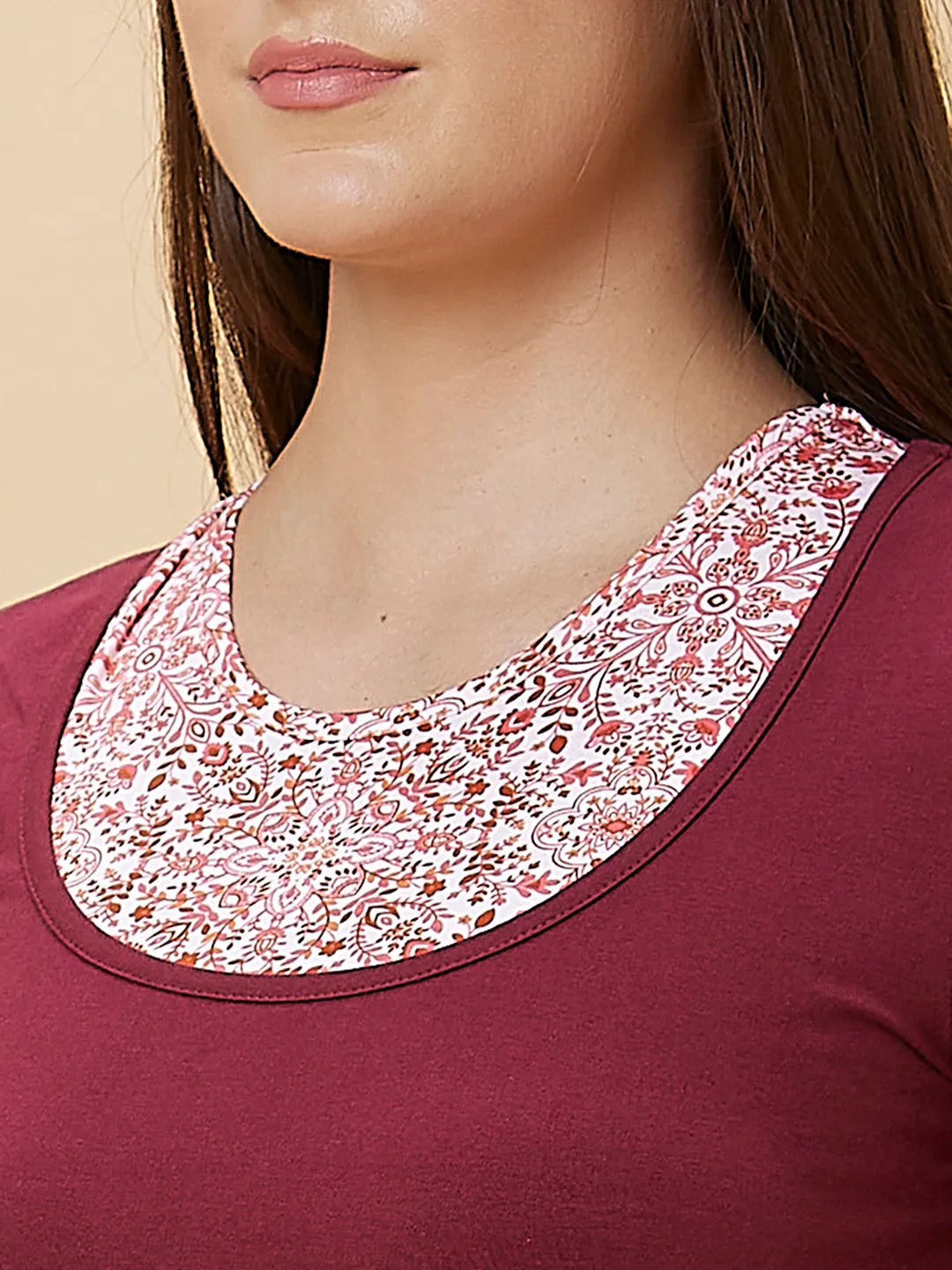 Women Cropped Fit Crew Neck T-Shirts Maroon by Being Human Clothing