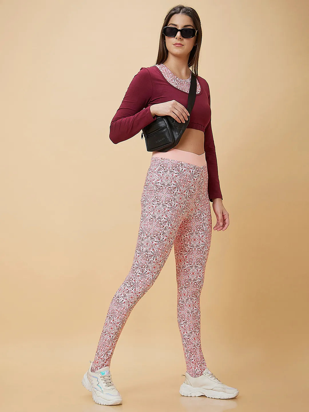 Women Cropped Fit Crew Neck T-Shirts Maroon by Being Human Clothing