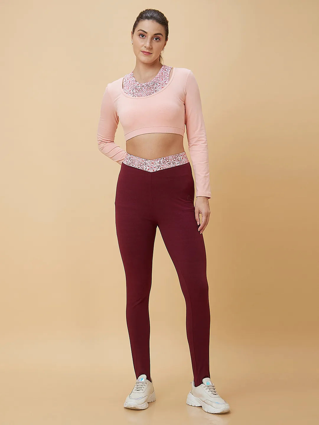 Women Cropped Fit Crew Neck Denim Pink by Being Human Clothing