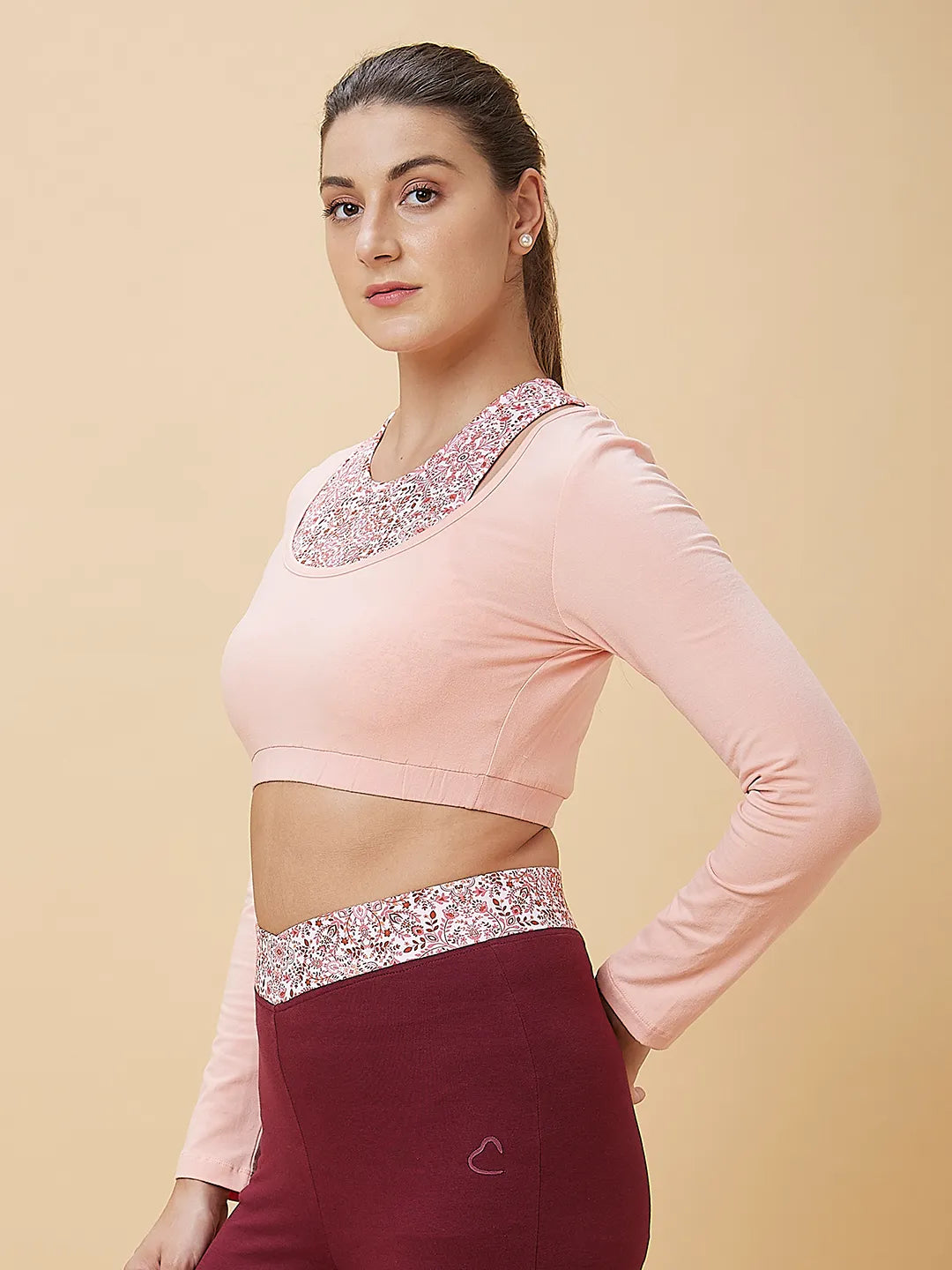 Women Cropped Fit Crew Neck Denim Pink by Being Human Clothing