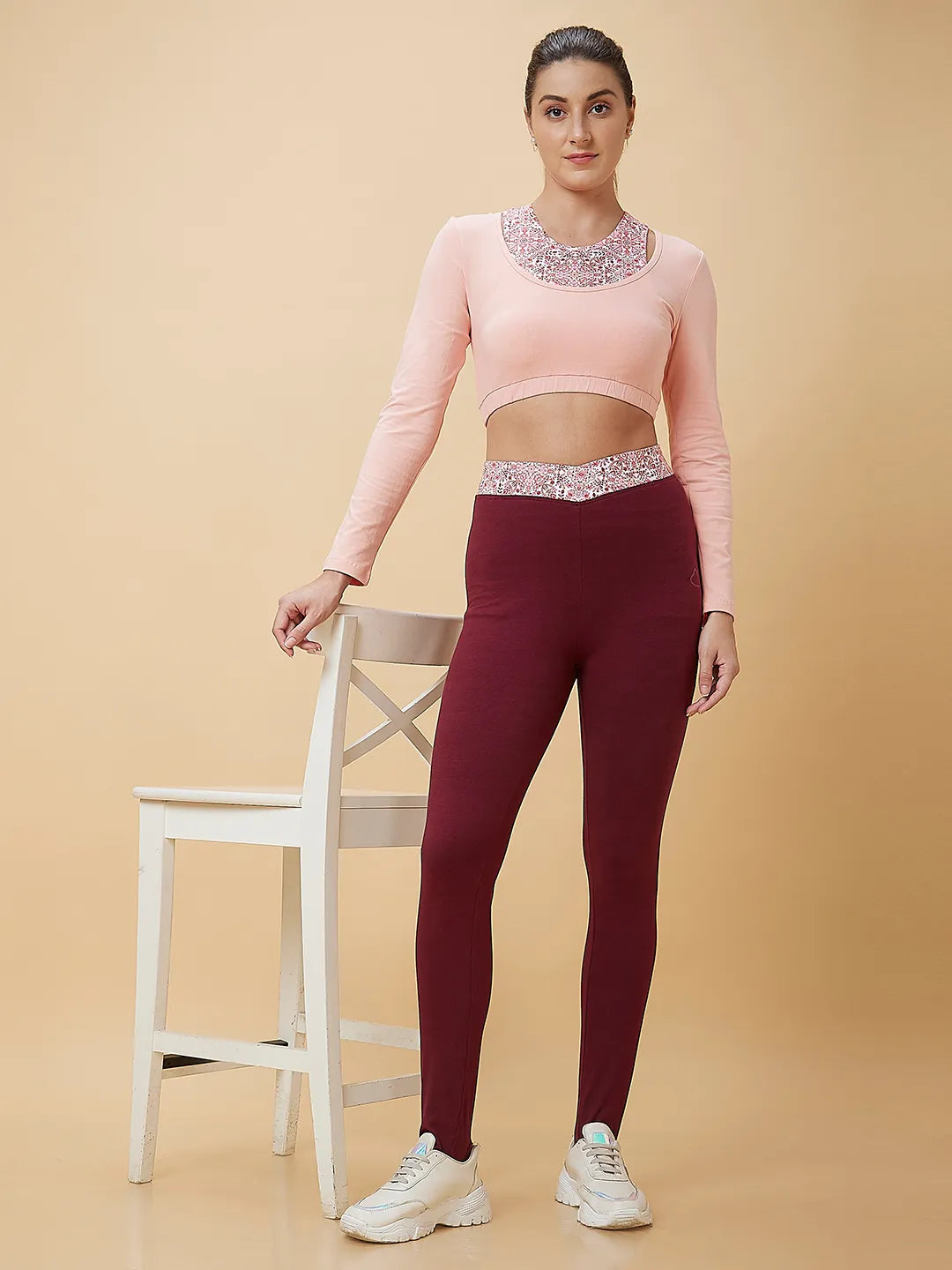 Women Cropped Fit Crew Neck Denim Pink by Being Human Clothing