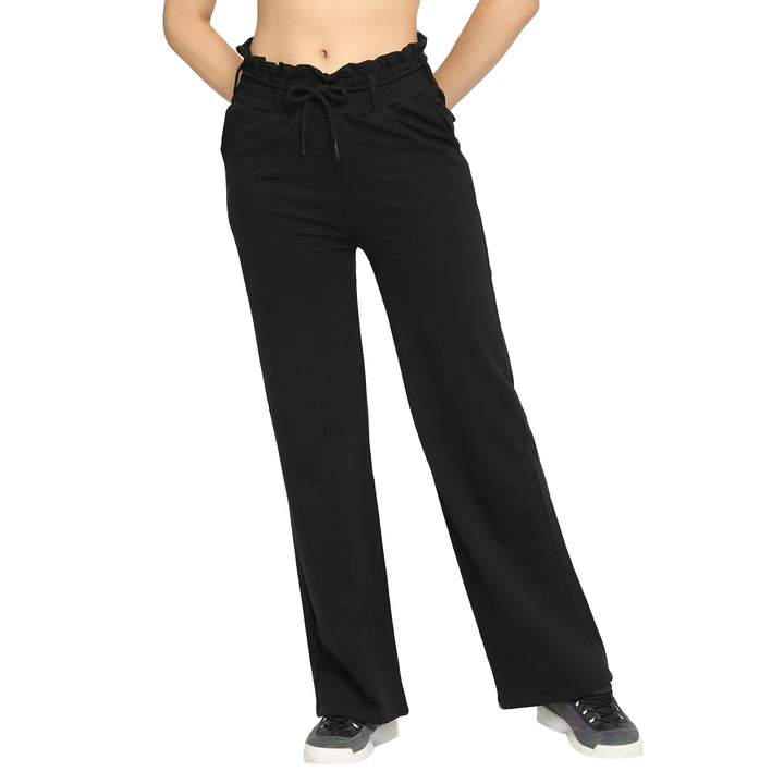 Black Wide Leg Fit Women's Cotton Track Pants