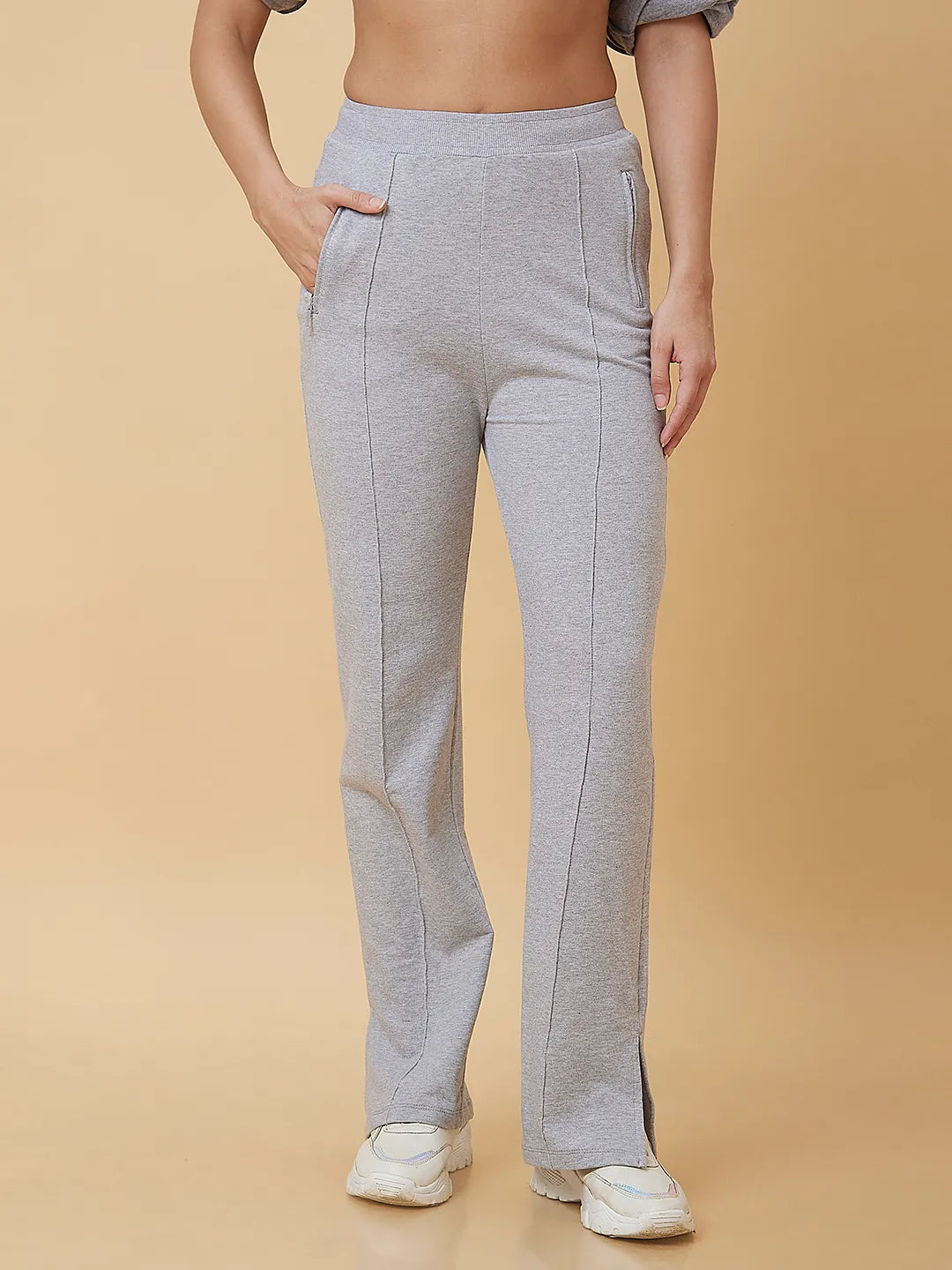 Grey Wide Leg Fit Women's Cotton Track Pants By Being Human Clothing