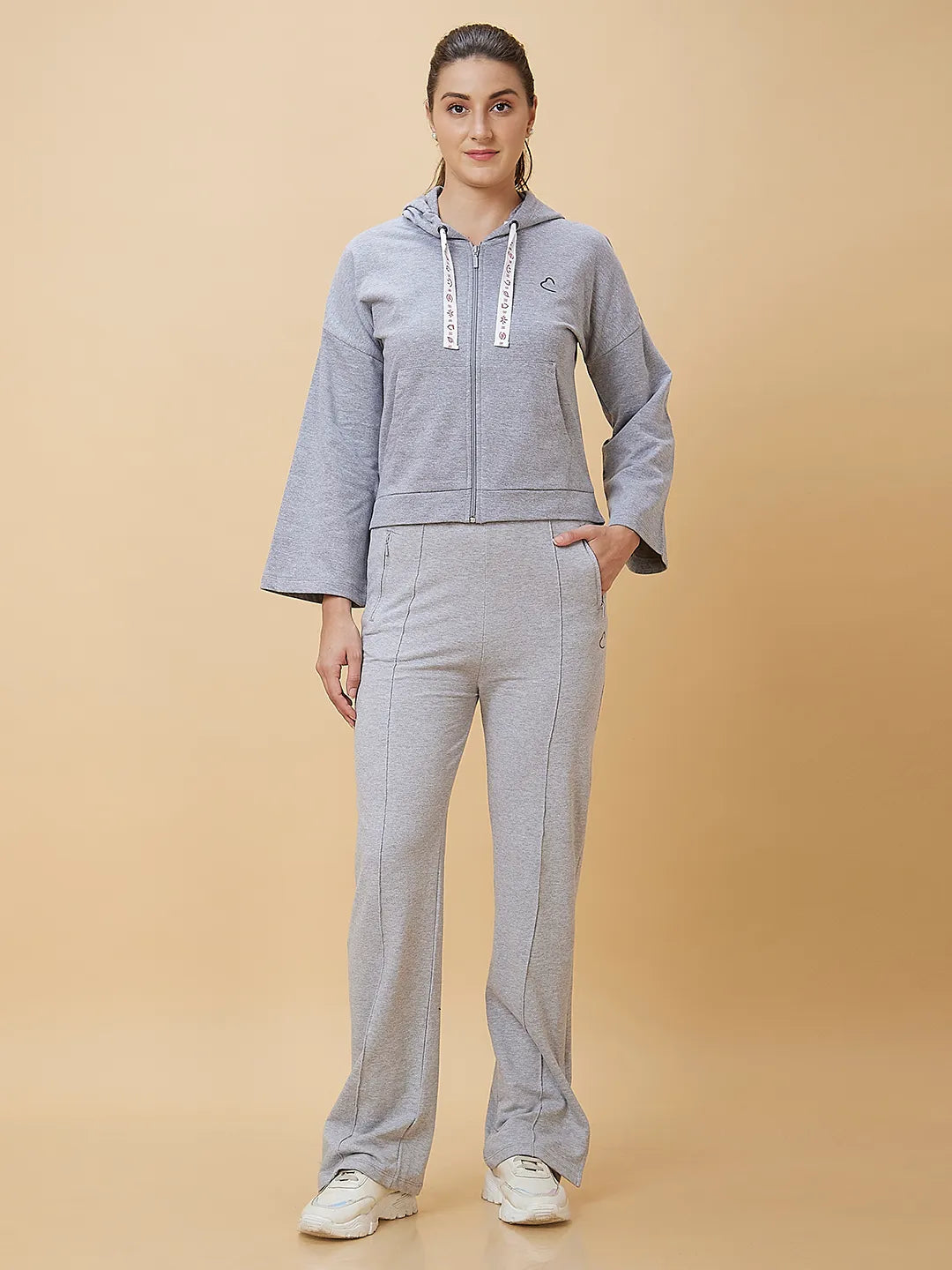 Grey Wide Leg Fit Women's Cotton Track Pants By Being Human Clothing