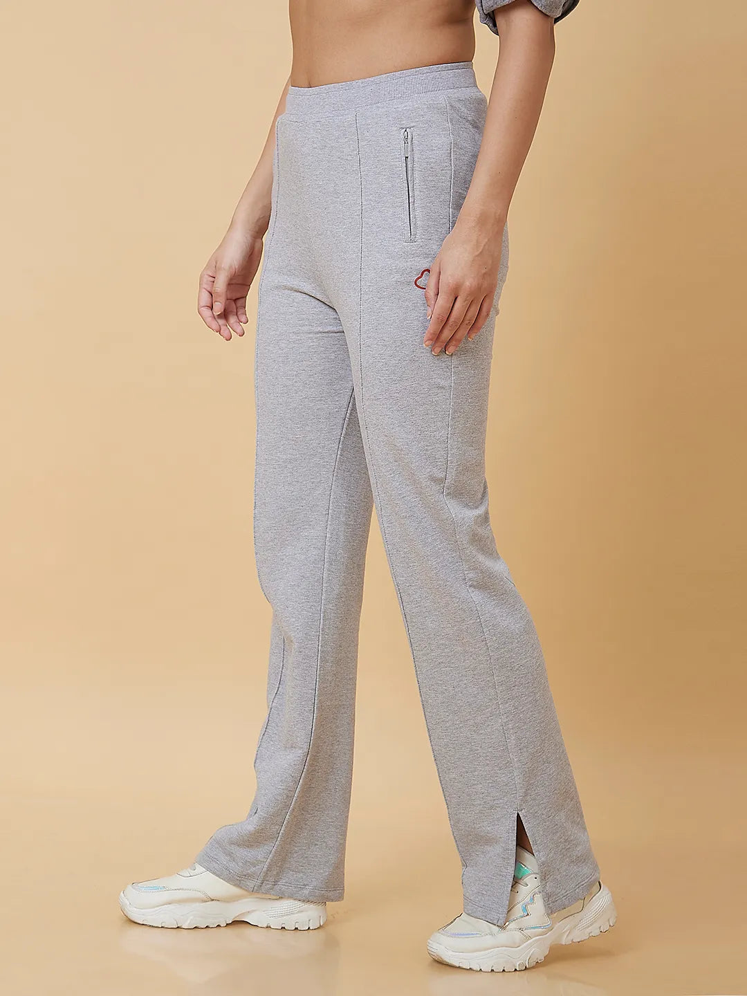 Grey Wide Leg Fit Women's Cotton Track Pants By Being Human Clothing