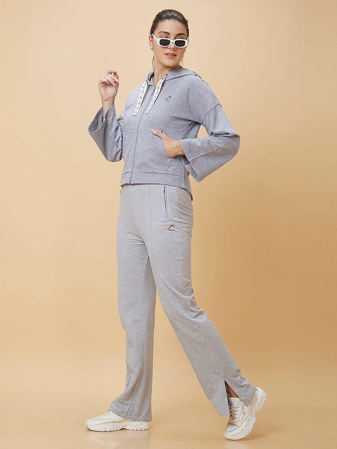 Grey Wide Leg Fit Women's Cotton Track Pants By Being Human Clothing
