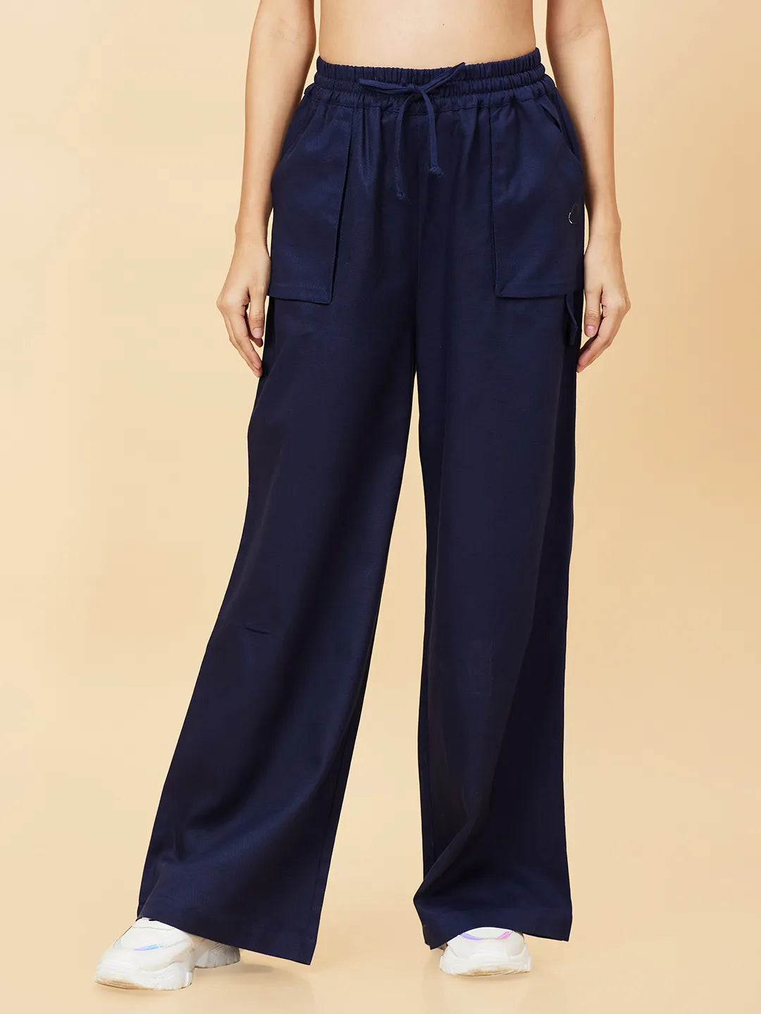 Blue Flared Regular Fit Women's Cotton Blend Track Pants By Being Human Clothing