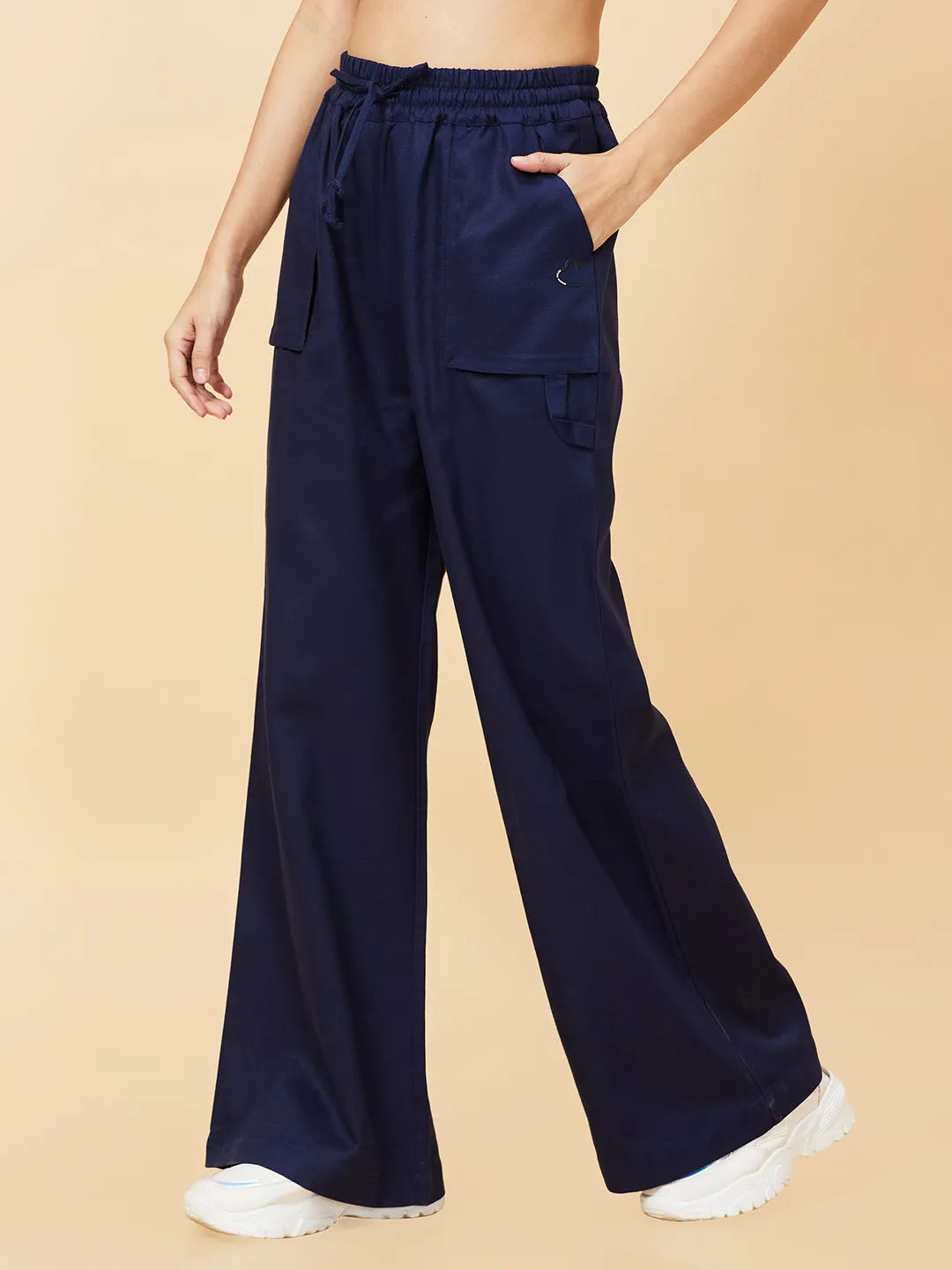 Blue Flared Regular Fit Women's Cotton Blend Track Pants By Being Human Clothing