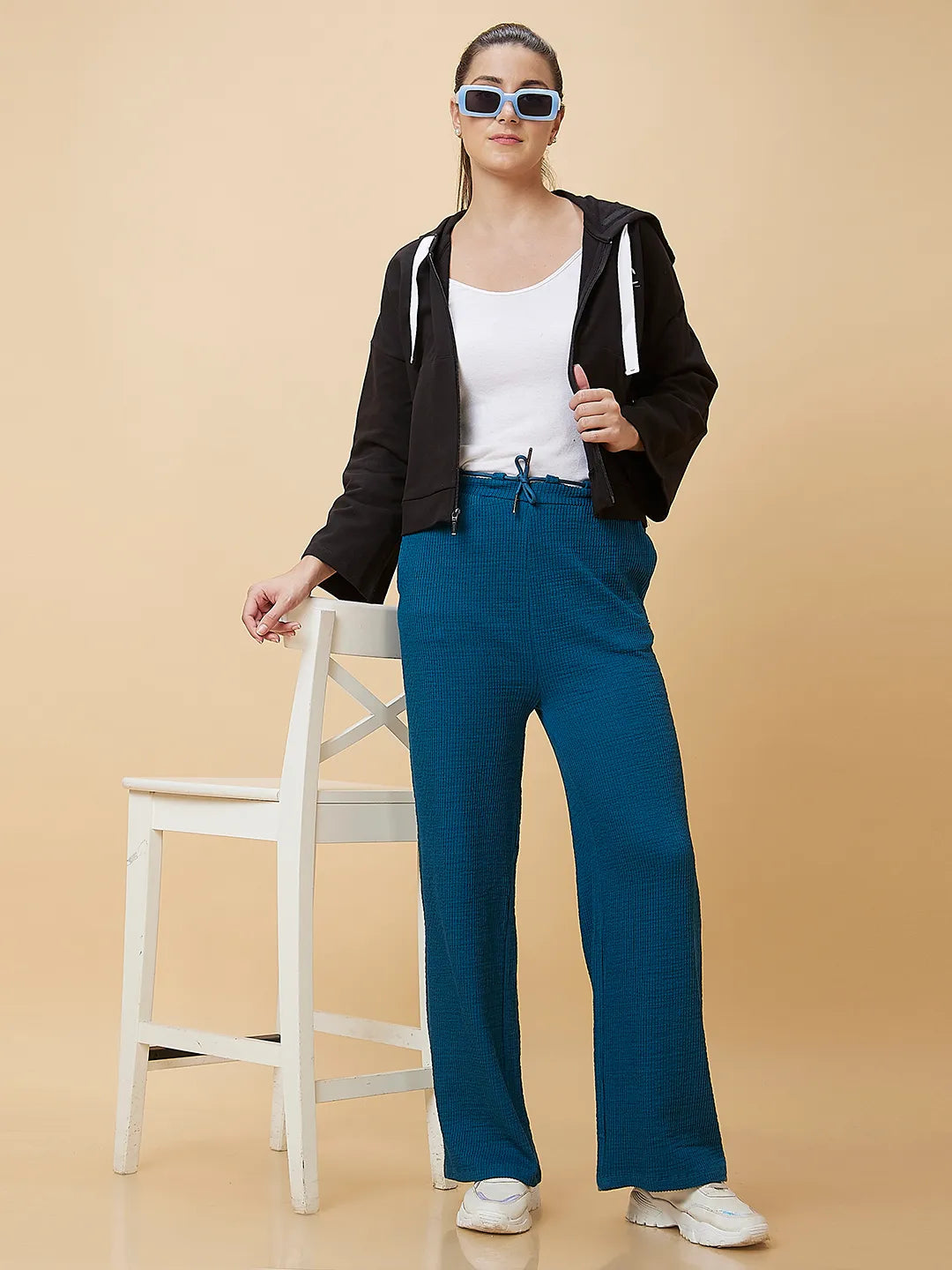 Being Human Clothing Women Wide Leg None Trousers Blue Coral