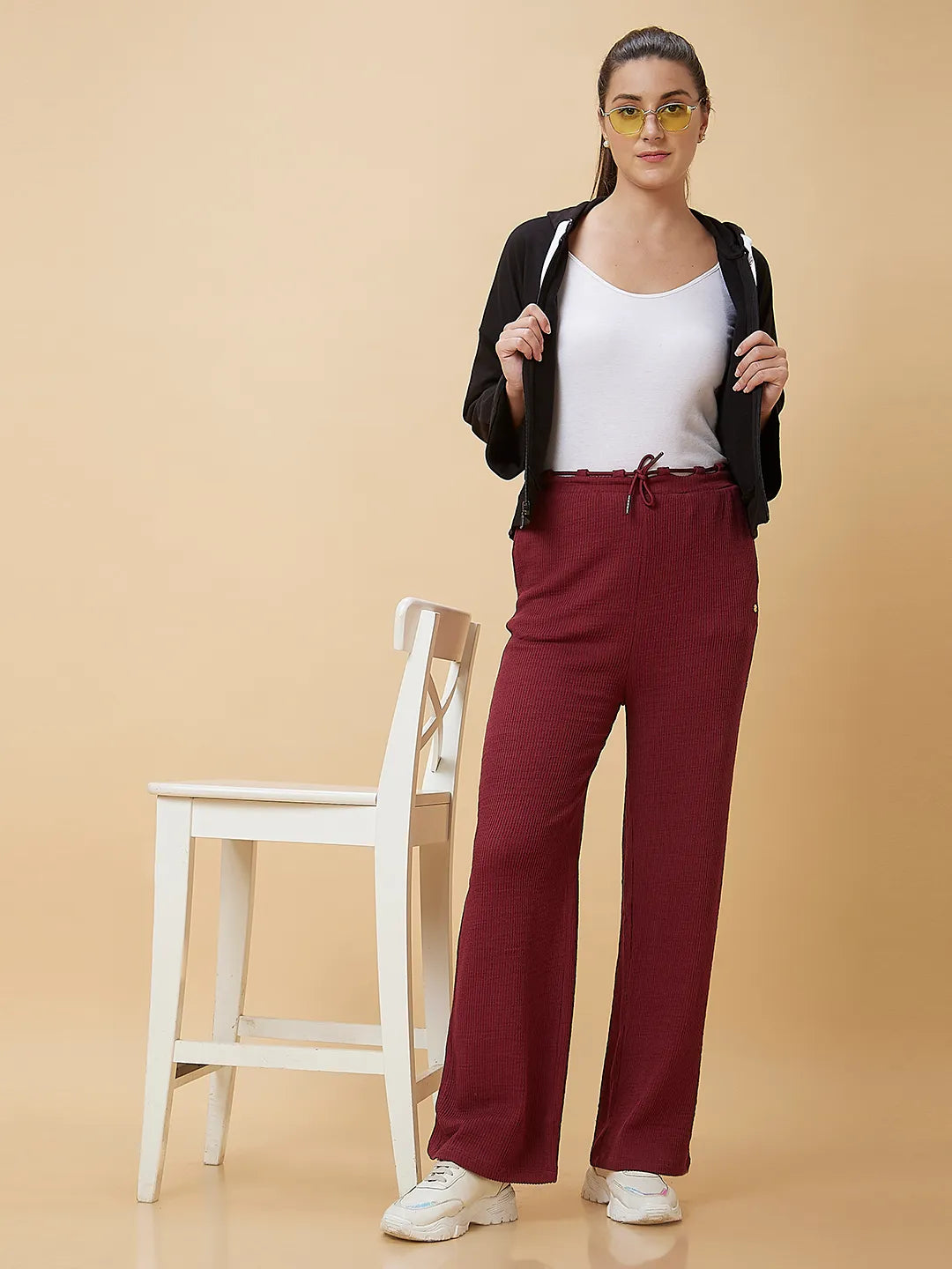 Being Human Clothing Women Wide Leg None T-Shirts Port Wine