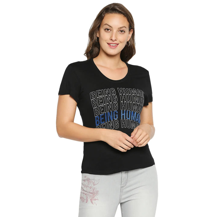 Black Easy Fit Women's Viscose T-Shirt By Being Human Clothing