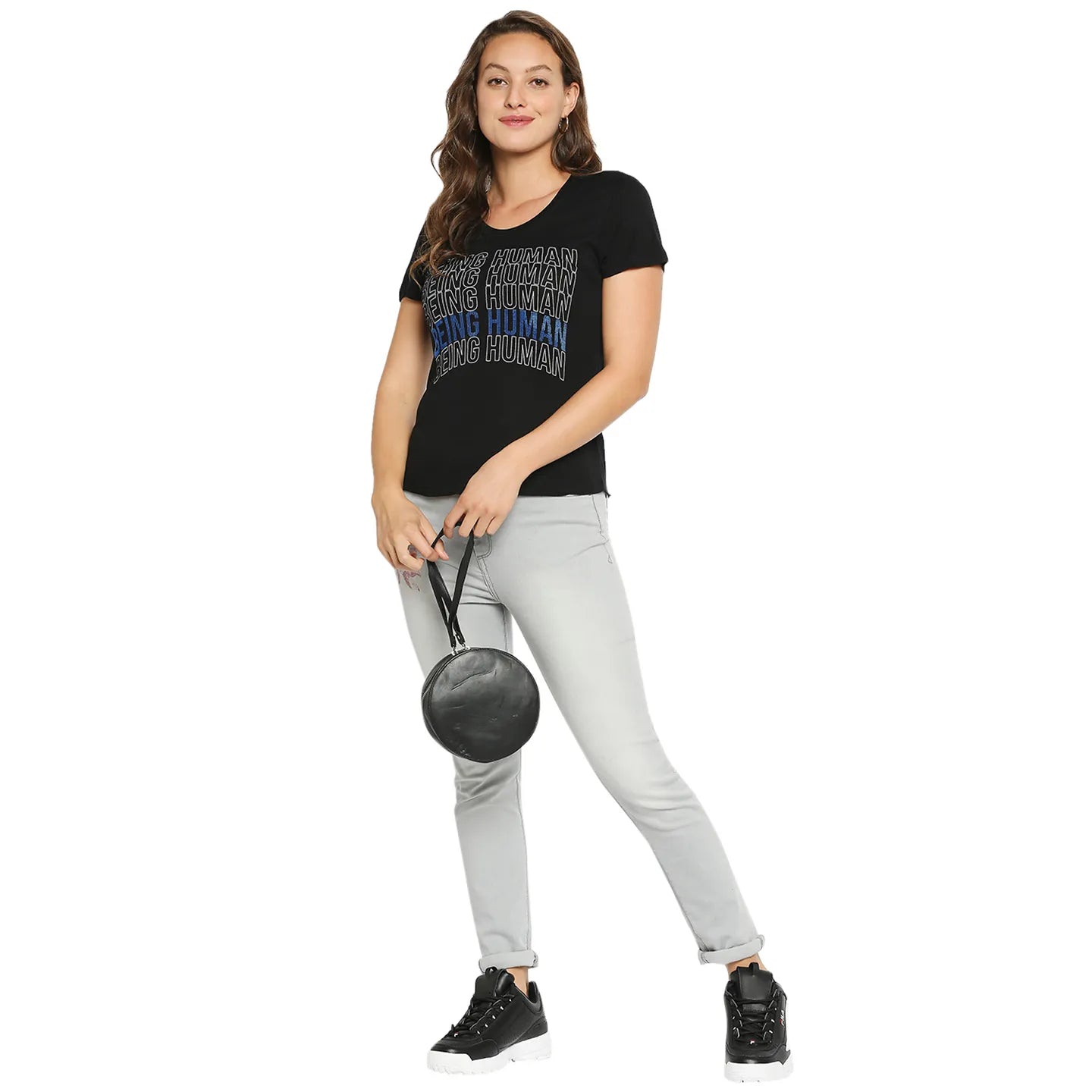 Being Human Clothing Women Easy Fit Crew Neck T-Shirts-Black