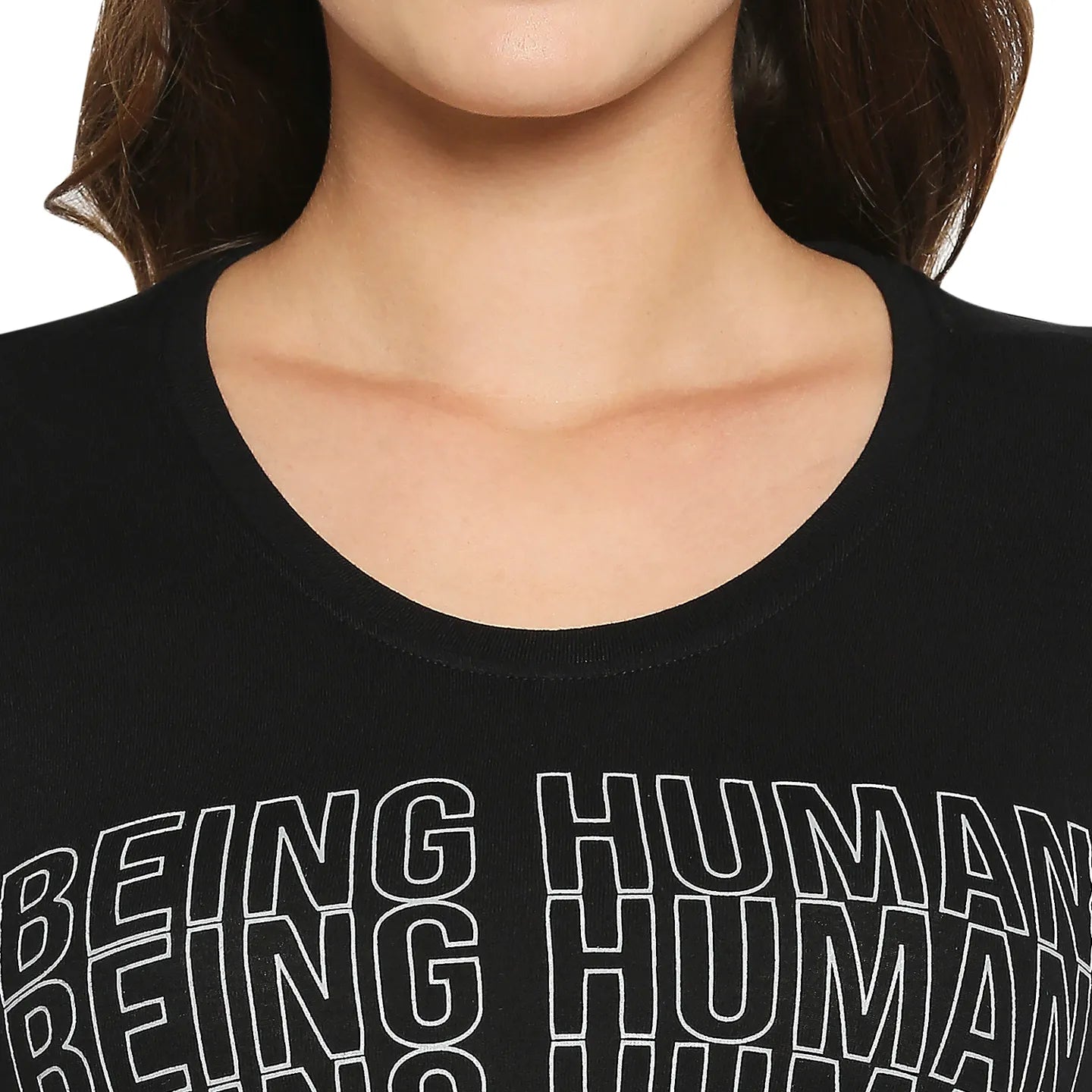 Being Human Clothing Women Easy Fit Crew Neck T-Shirts-Black