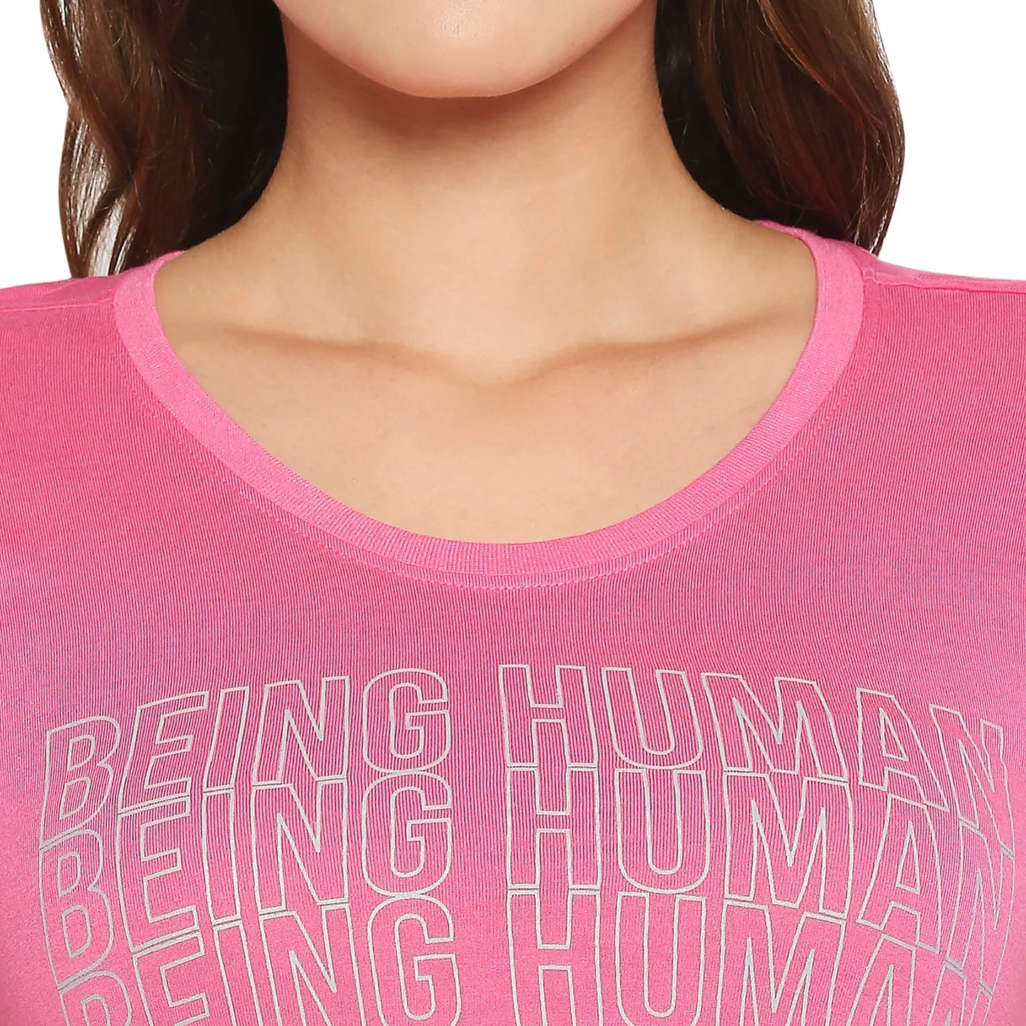 Being Human Clothing Women Easy Fit Crew Neck T-Shirts-Hot Pink