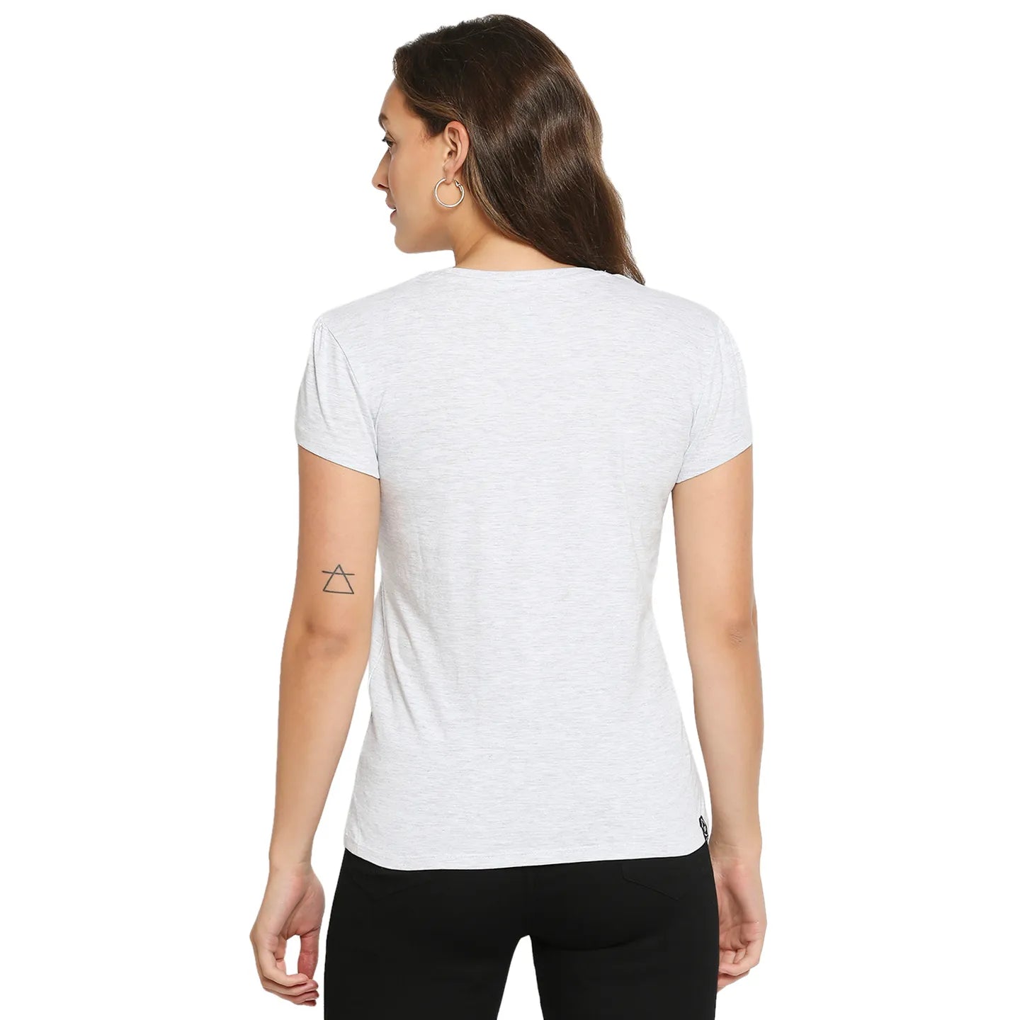 Being Human Clothing Women Easy Fit Crew Neck T-Shirts-Ecru Melange