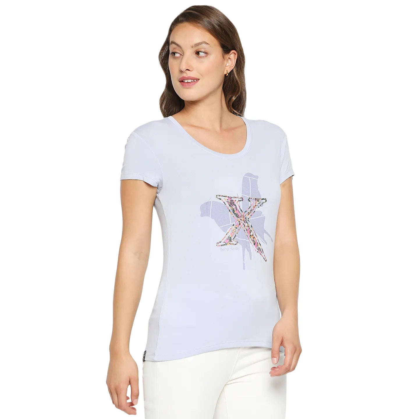 Being Human Clothing Women Easy Fit Crew Neck T-Shirts-Heather