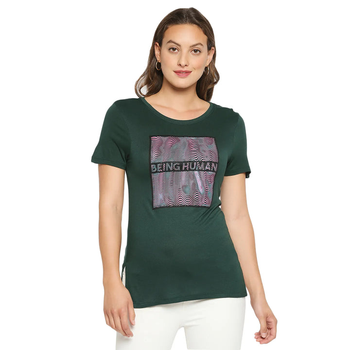 Forest Green Semi Fit Women's Viscose T-Shirt By Being Human Clothing