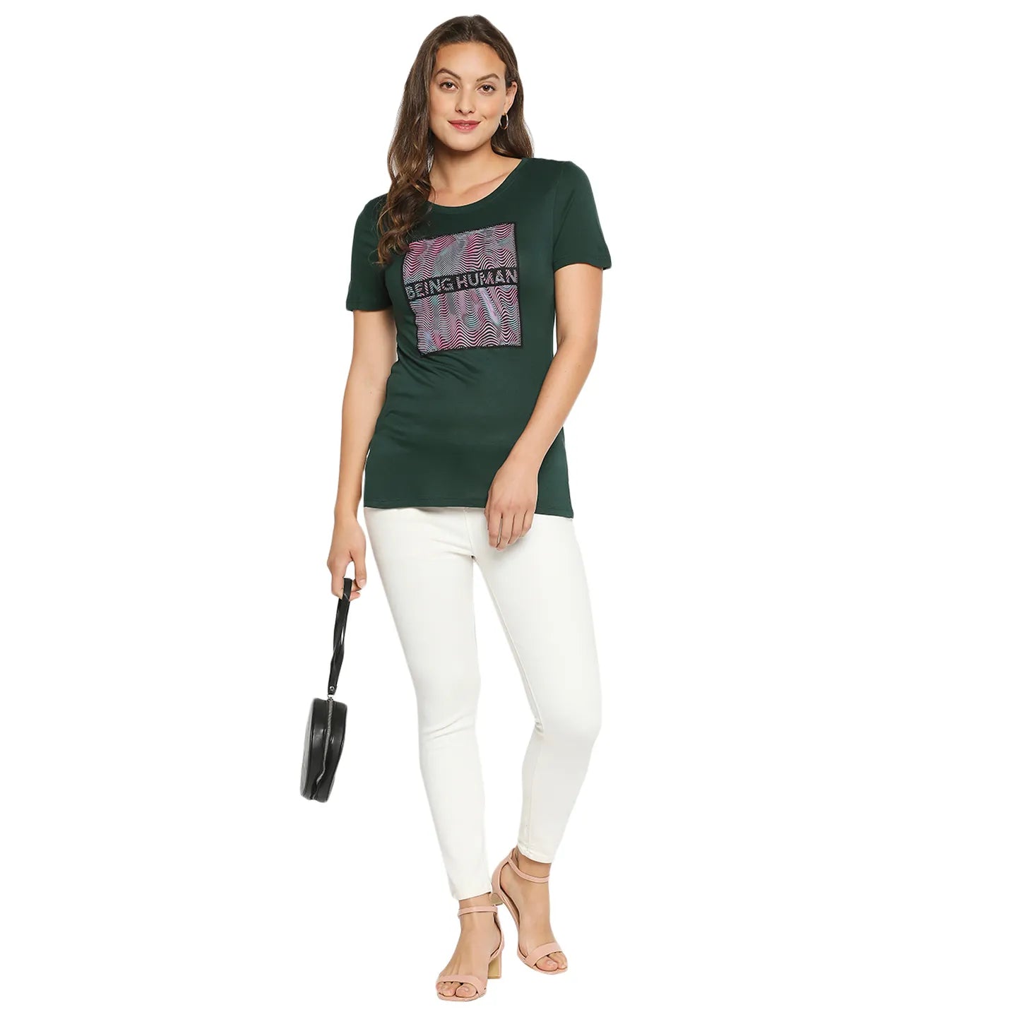 Being Human Clothing Regular Women Crew Neck T-Shirts-Forest Green