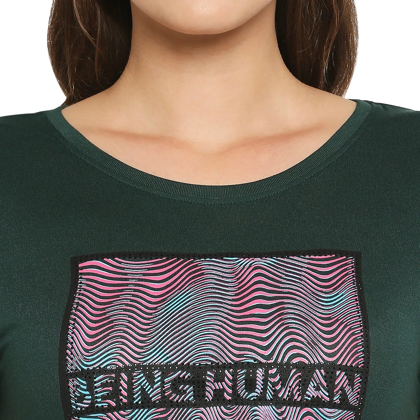 Being Human Clothing Regular Women Crew Neck T-Shirts-Forest Green