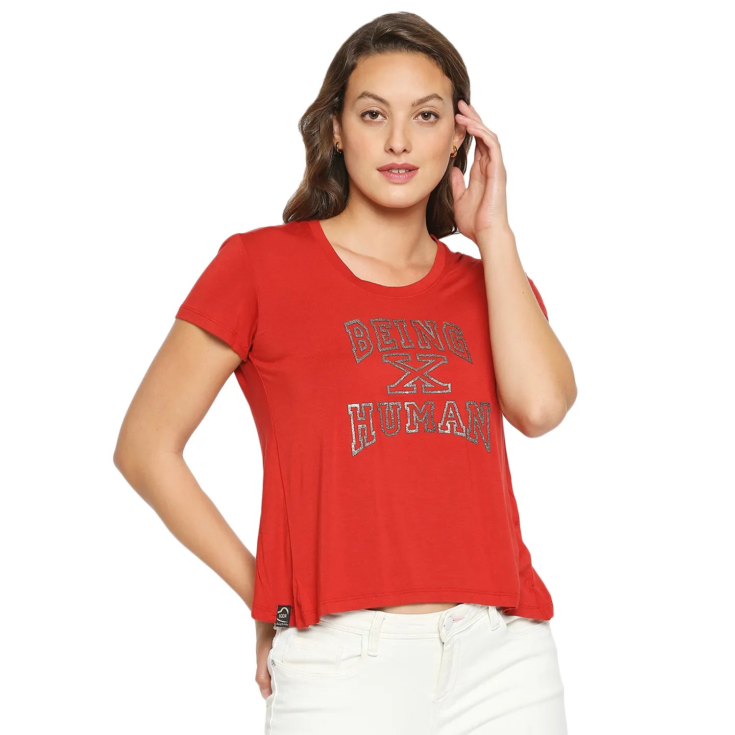 Being Human Clothing Women Easy Fit Crew Neck T-Shirts-Oxy Fire Red